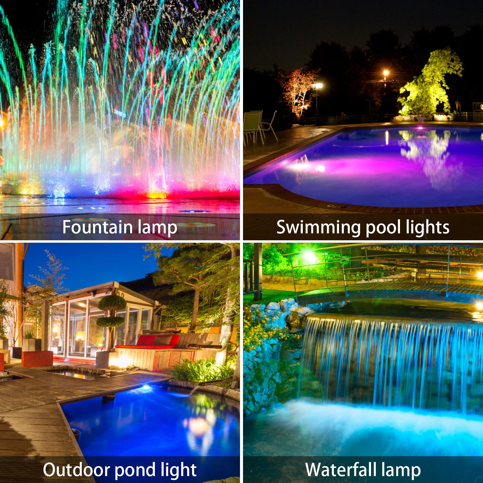 AVEKI Solar Pond Spotlights, RGB Color Changing, 12 LED, Dual Head, Waterproof, Model A-2HCS