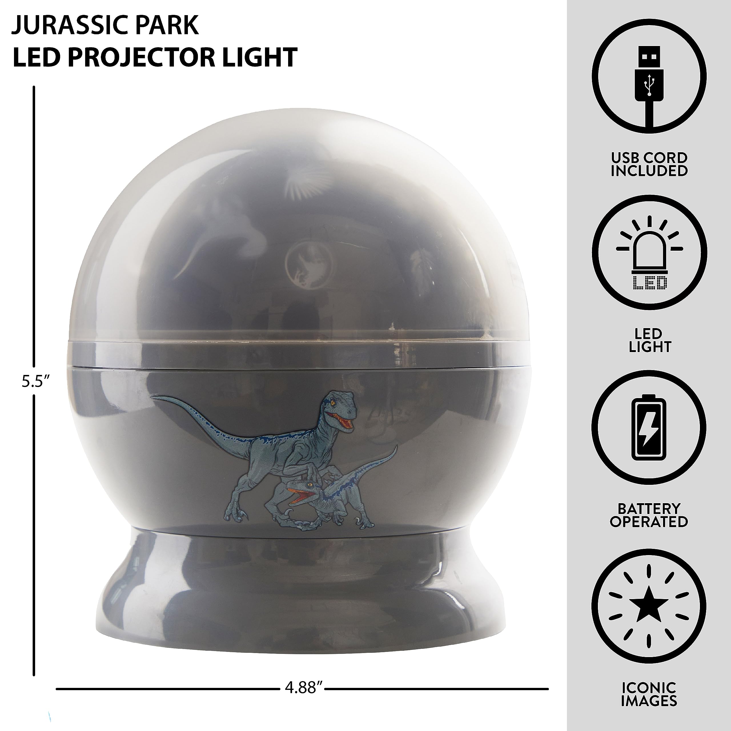 Idea Nuova Jurassic World Dinosaur Rotating Led Projection Kids Lamp And Nightlight 4.88''X 4.88''X 5.5''