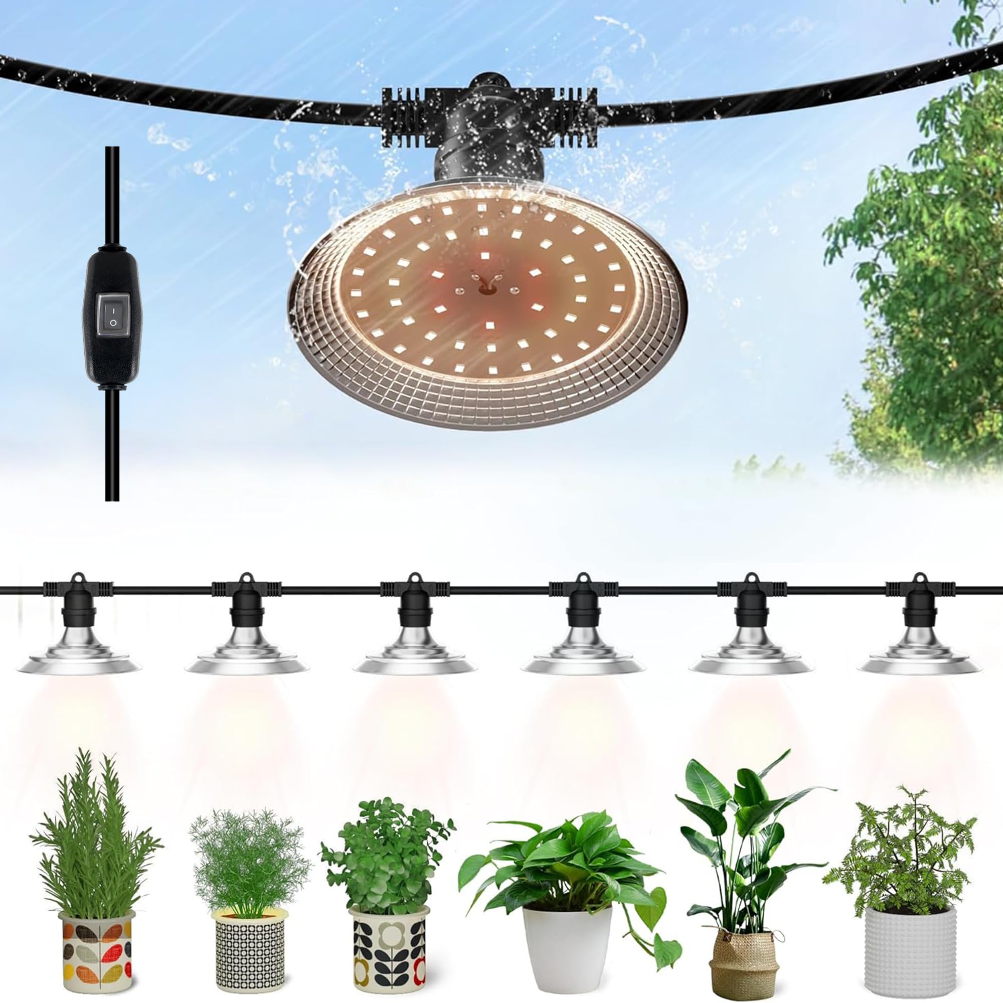 Danshinro Outdoor LED Grow Light, Waterproof String Plant Growing Light, 21 FT Full Spectrum Growth Light, Suitable for Garden, 