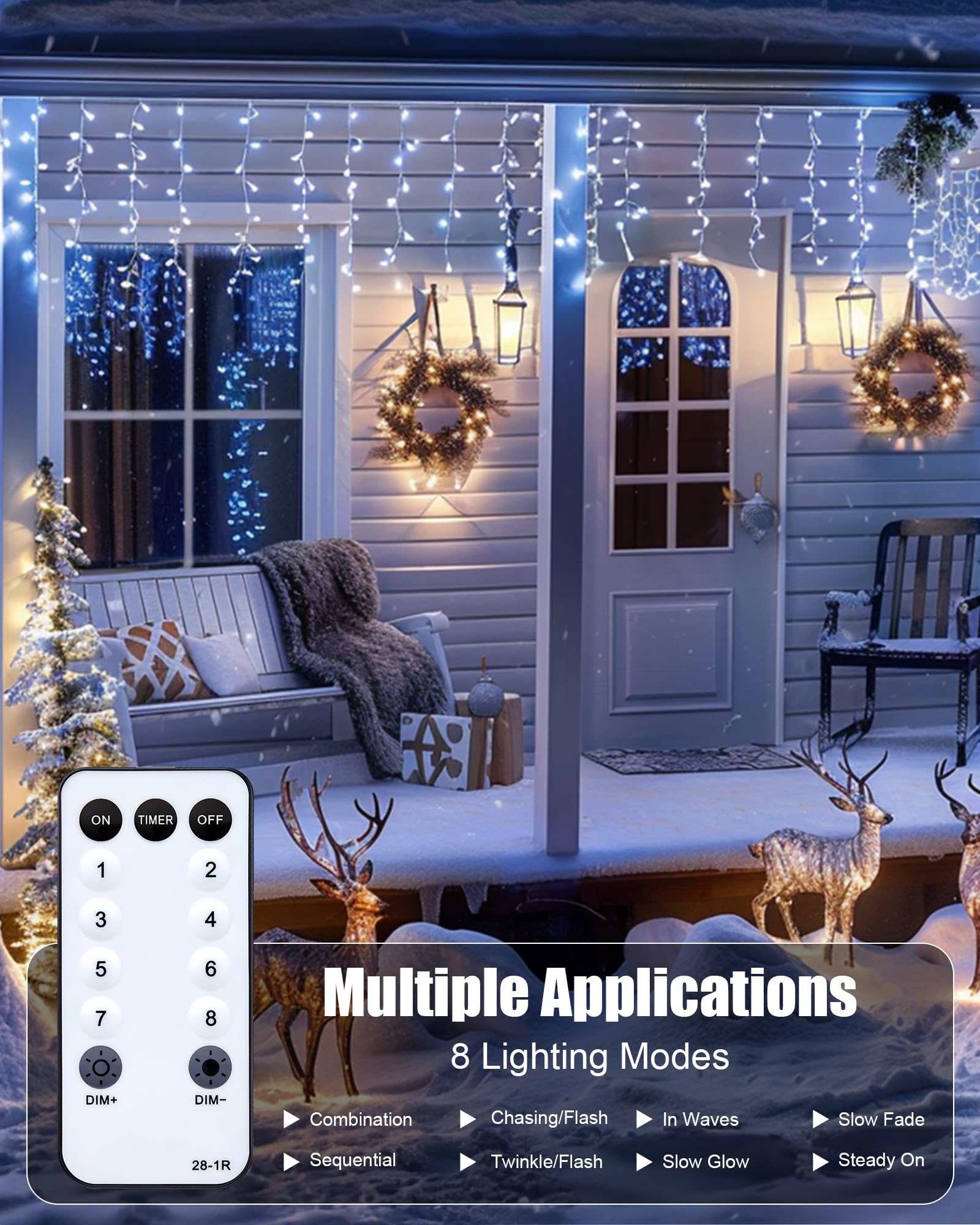 Minetom Icicle Lights For Outside, 164Ft 1344 Led White Christmas Lights With 252 Drops, Icicle Christmas Lights Outdoor With Re