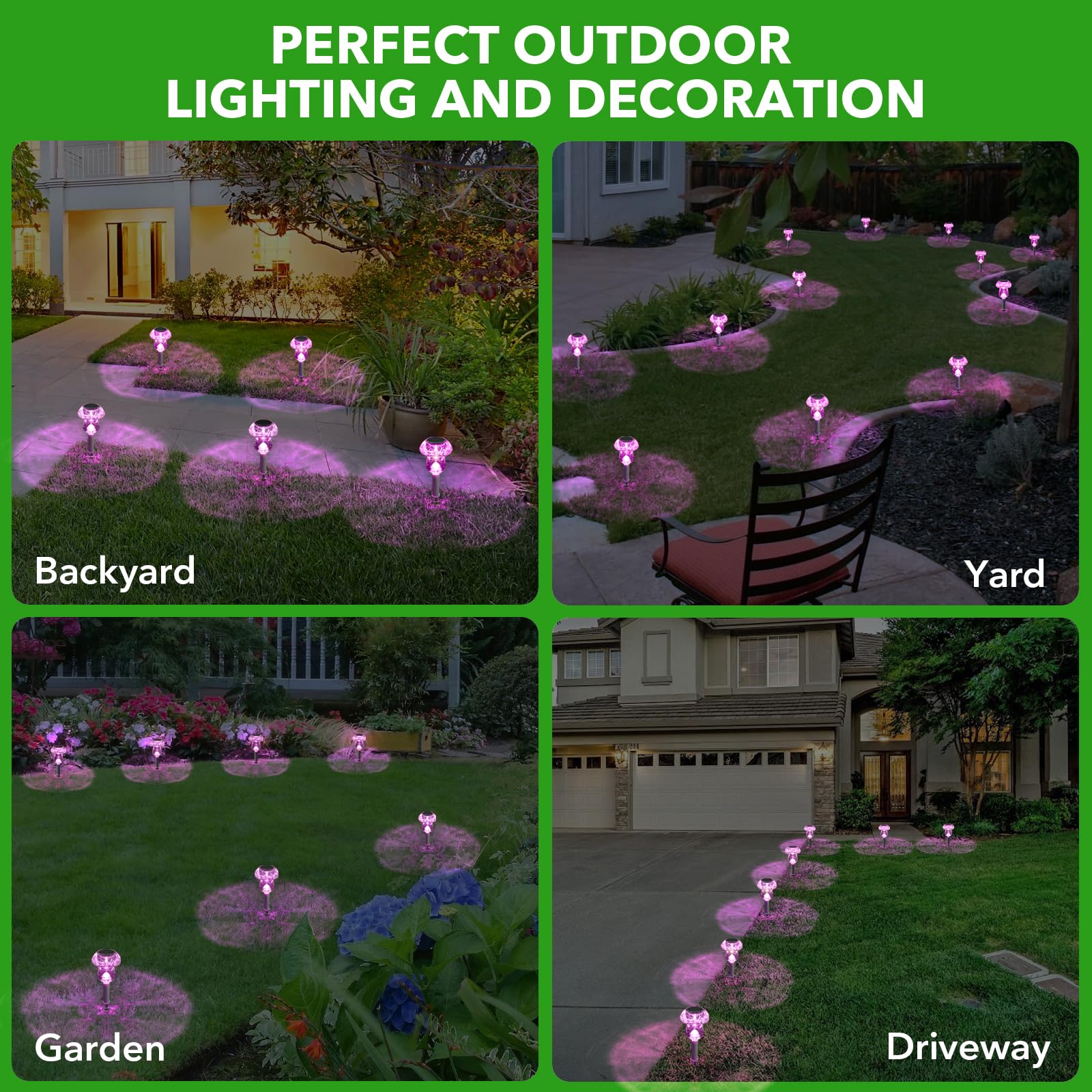 Benany Solar Powered LED Mushroom Lights, 16 Pack, Waterproof, Purple, for Garden & Pathway, Model MU001lights