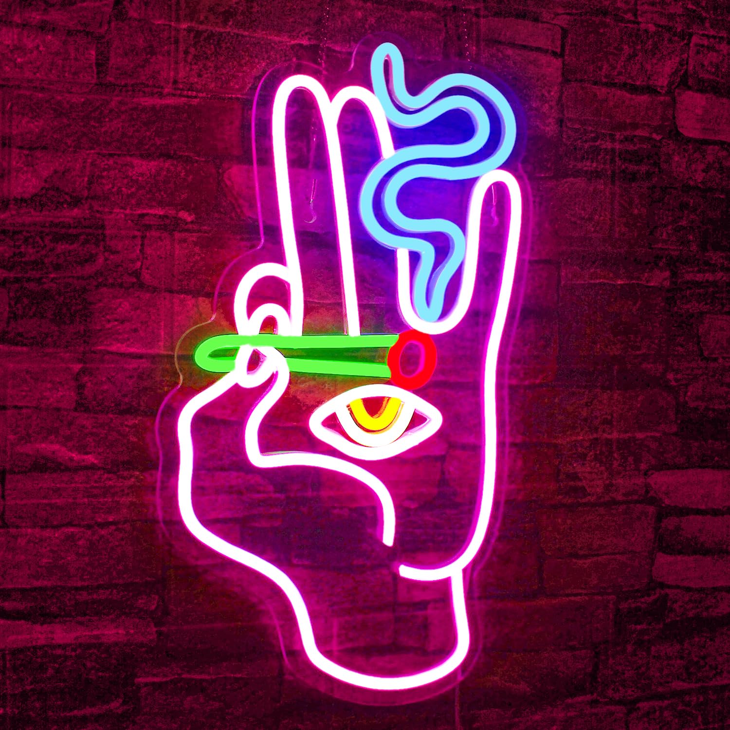 WLHOPE Neon Sign - Evil Eye Hand Light for Wall Decor, 24x42cm, USB Powered, Blue Hamsa, Ideal for Bedroom, Game Room, Bar, and Parties