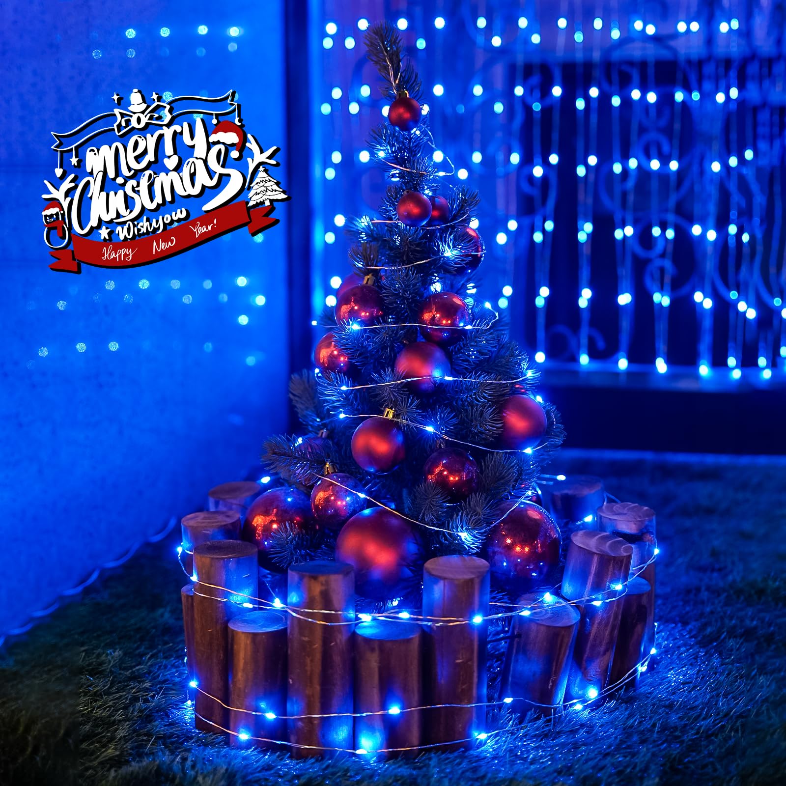 JMEXSUSS 200 LED Blue Fairy Lights, 66ft Waterproof Christmas Twinkle Lights, Model JMF-S-0200