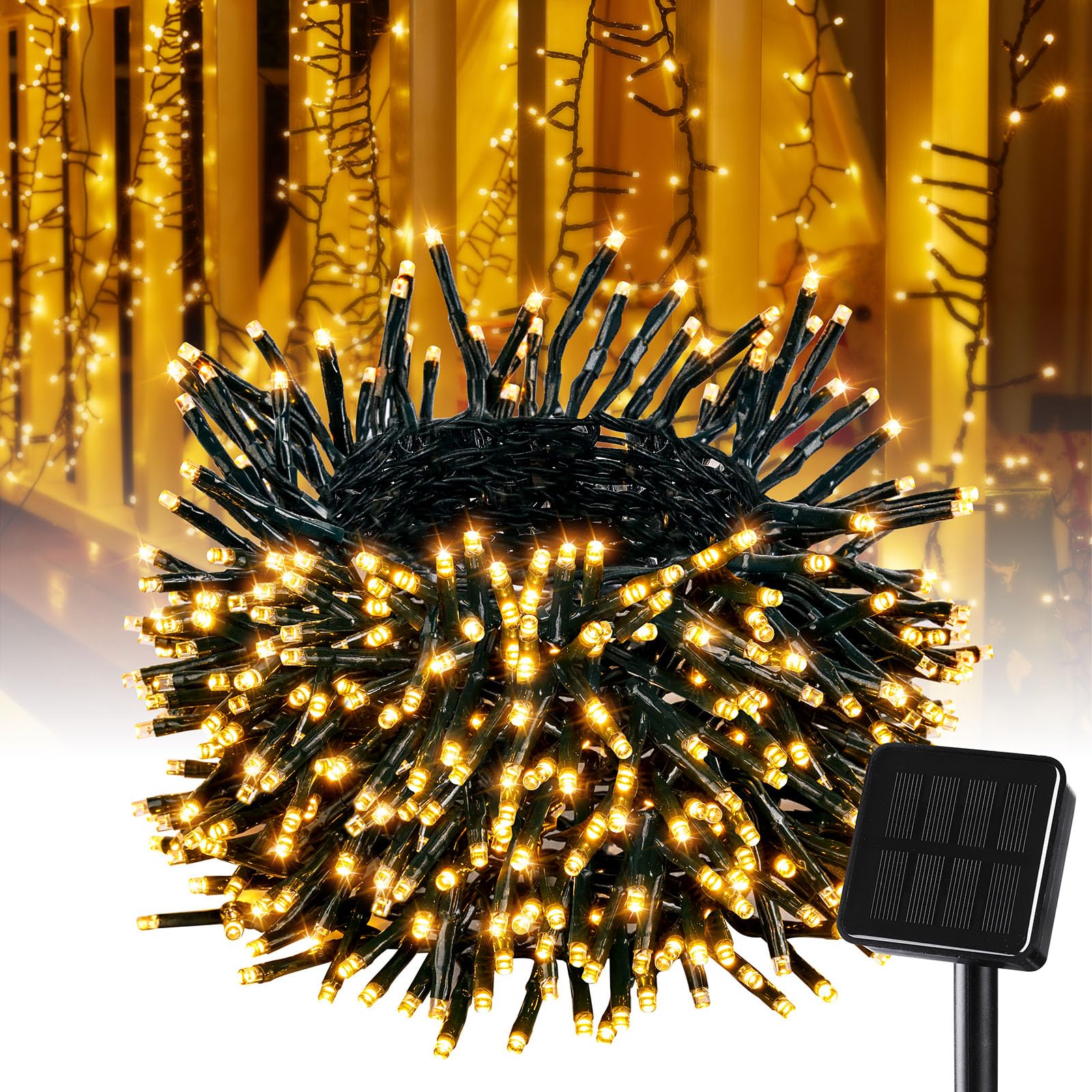 Brightown Solar Christmas Lights Outdoor, 9.8Ft 120 LED Solar String Lights for Outside with 8 Modes, Solar Cluster Lights Twink