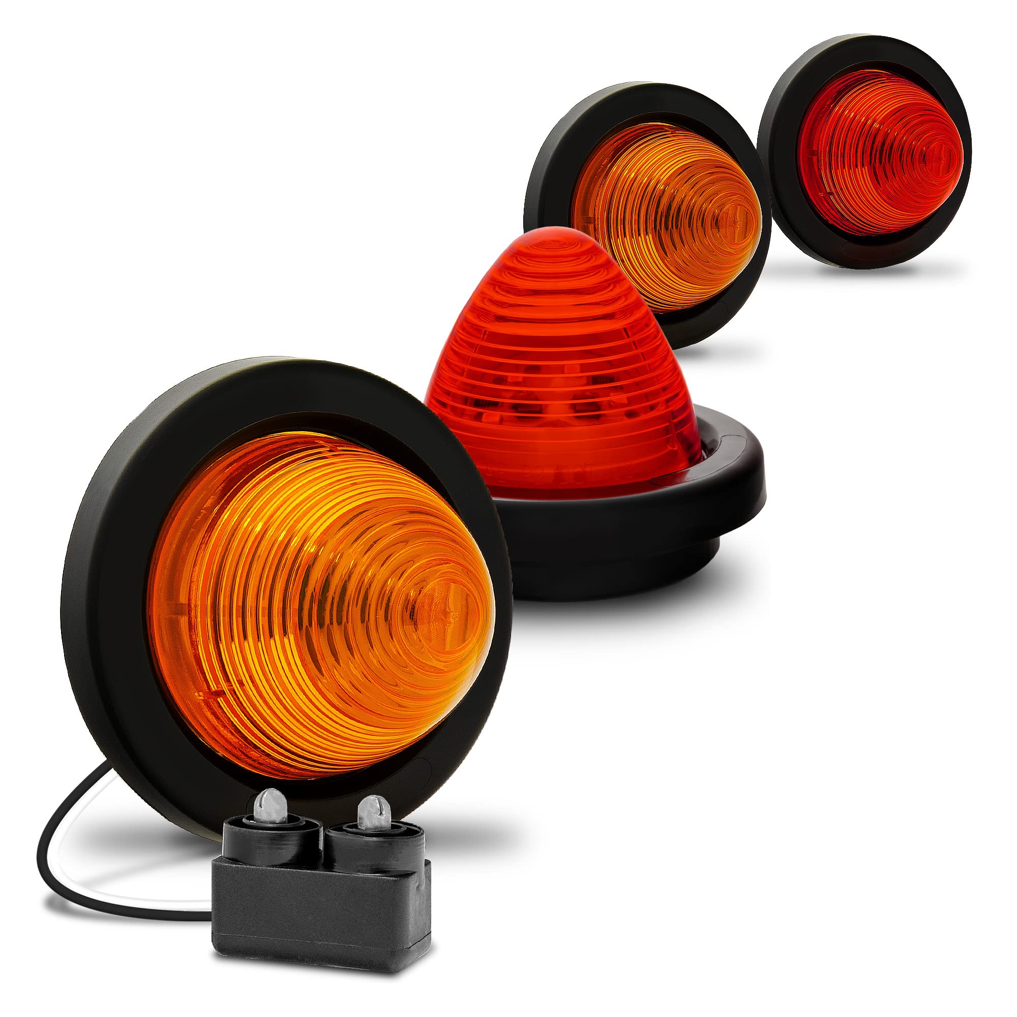 TRUE MODS 4pc 2&quot; Round Amber/Red Beehive LED Boat Trailer Marker Light [DOT FMVSS 108] [SAE P2] [Grommet & Plug] [IP67 Submersible] Bee Hive Cone Clearance Side Marker for RV Semi Truck Auto