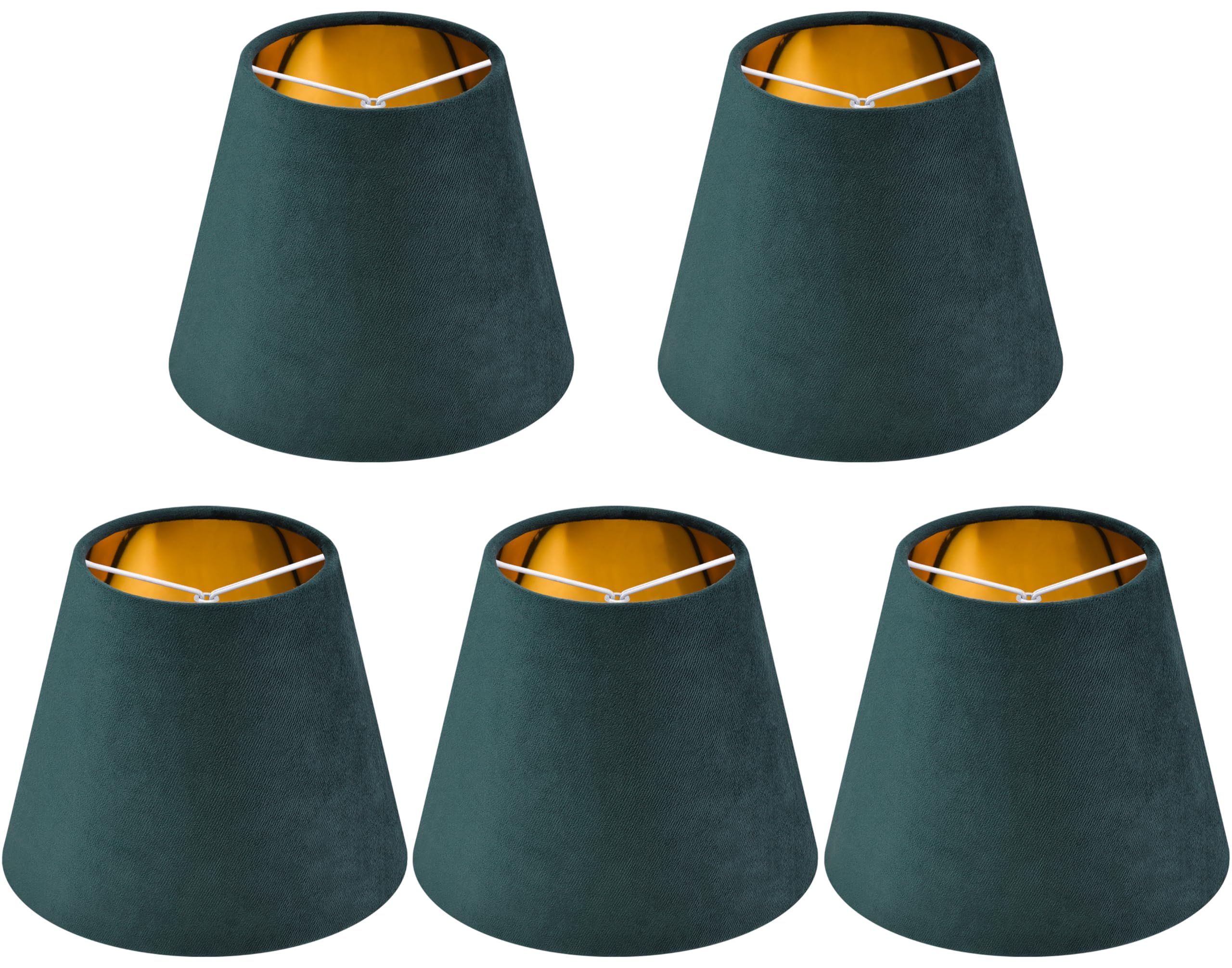 5 Pack Small Lamp Shades for Chandelier - Clip On Bulb, 4 Top x 6 Bottom x 5 High, Green Velvet Mini Chandelier Shades Replaceme
