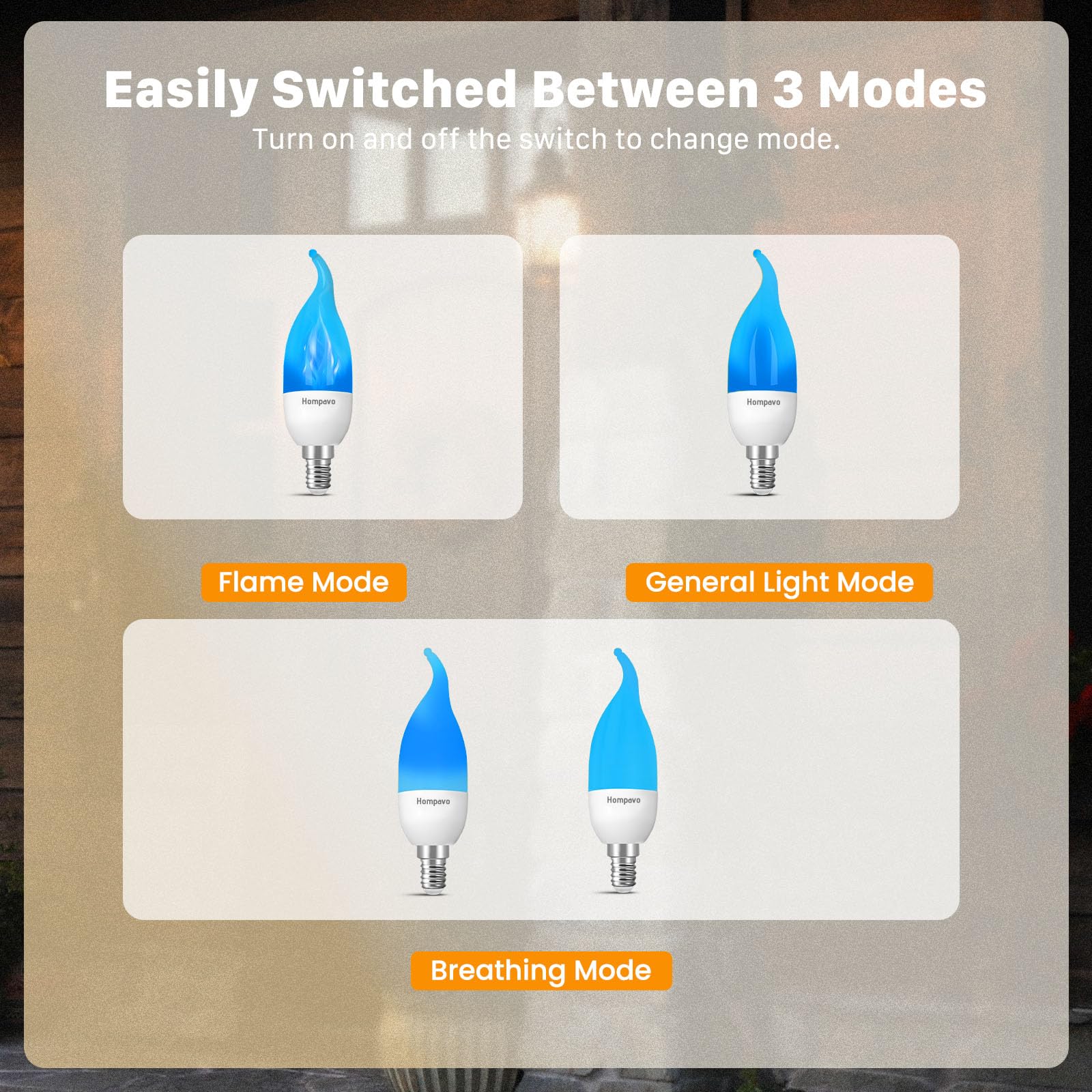 Hompavo ?Upgraded Led Flame Light Bulbs, 3 Modes Flickering Light Bulbs, E12 Chandelier Base Candle Fire Light Bulb For Halloween Christmas Party Porch Indoor & Outdoor Home Decoration, Blue 6 Pack