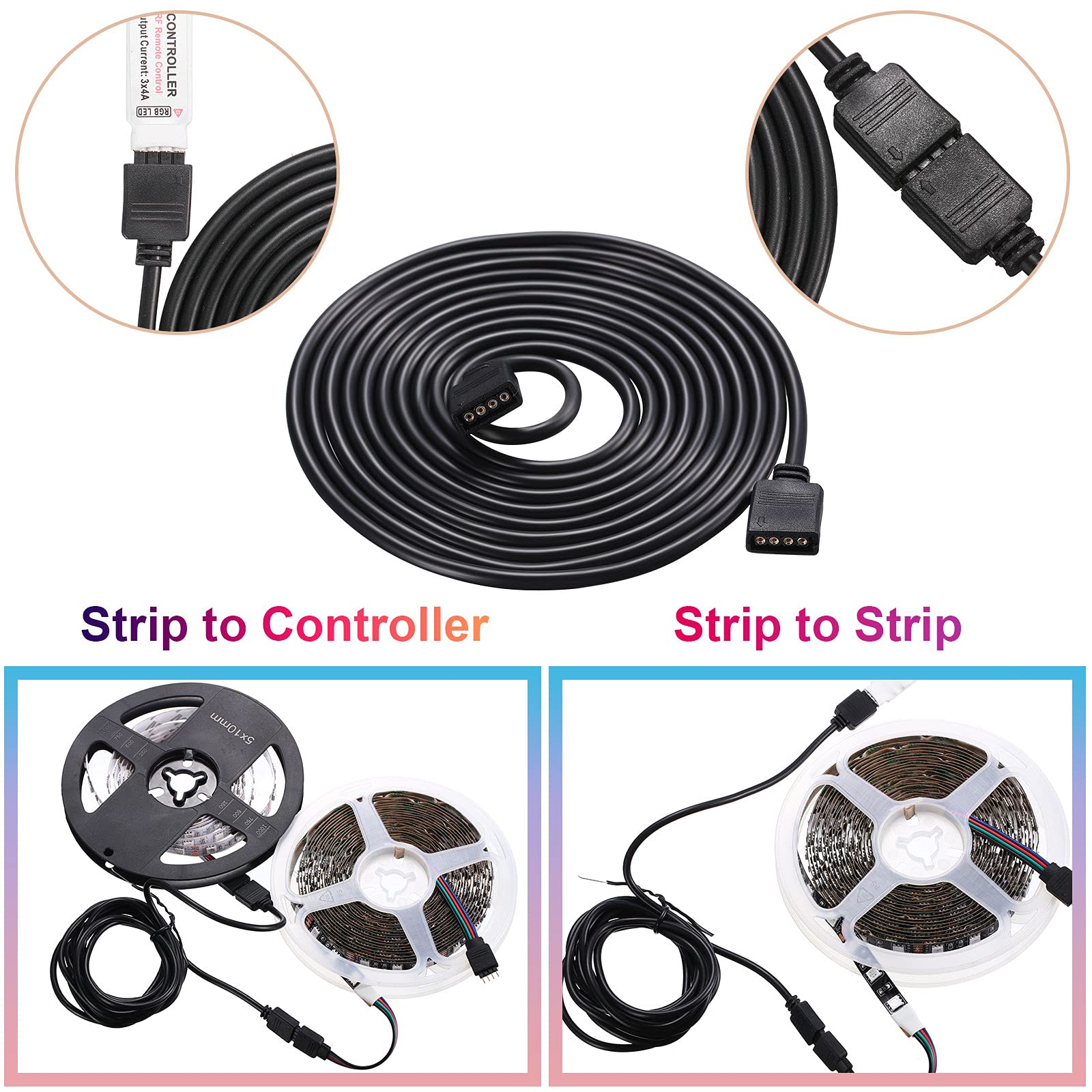 Honoson 6 Pieces 4 Pin Rgb Extension Cable Led Strip Connector Cord Wire Cables Kit With 12 Pieces Pin Connector For 5050 3528 R