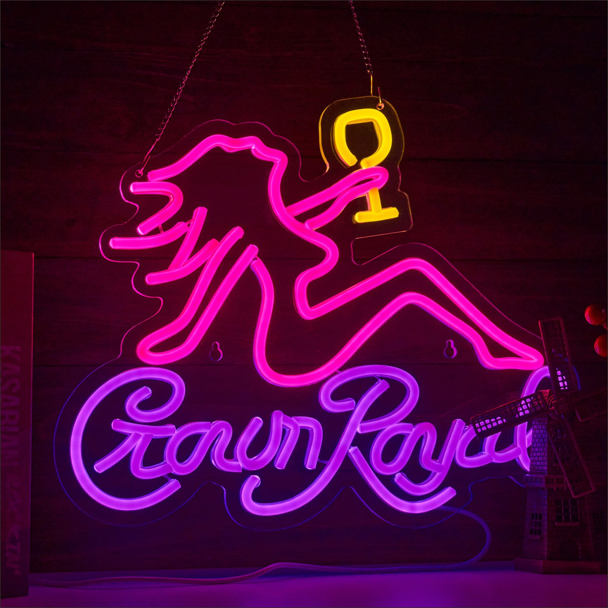 WanliNeon Crown Cheers Neon Sign, LED Bar Decor, 15.7 x 12.6 inches, Acrylic, Pink + Purple, Model: Wanli-Crow-Girl