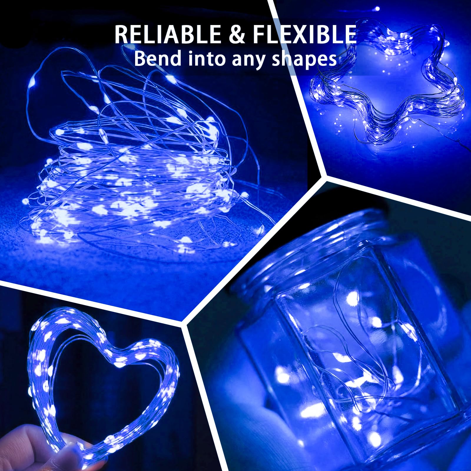 chzk 12 Pack Blue Fairy Lights, 7Ft 20 LED Twinkle String Lights, Battery Operated, Waterproof, for Party & Holidays