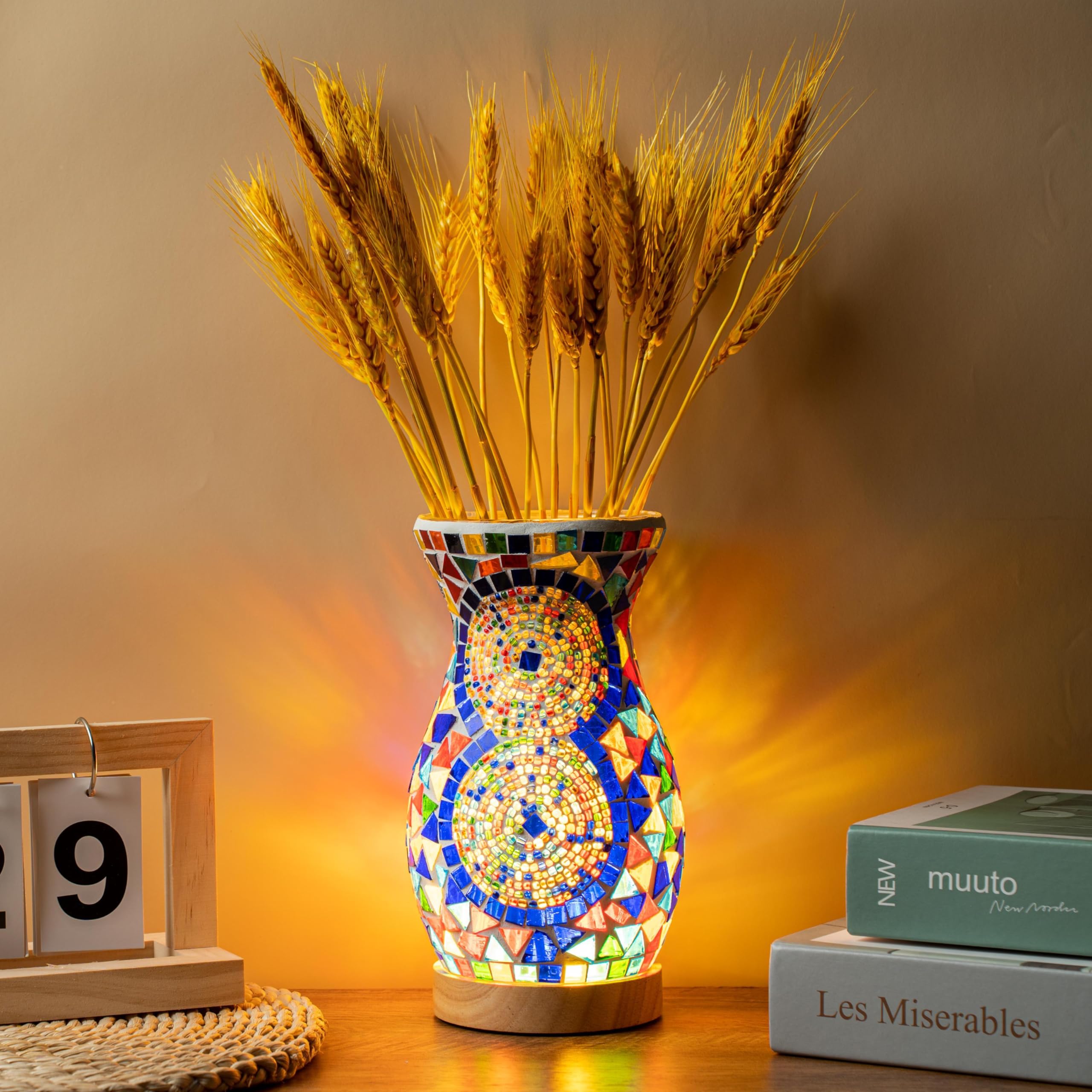 Jaitaik Mosaic Vase Lamp, Turkish Moroccan Table Lamp, Colorful Handmade Glass Vase, Water-Fillable, Vase, Decorative Lamp, Thre