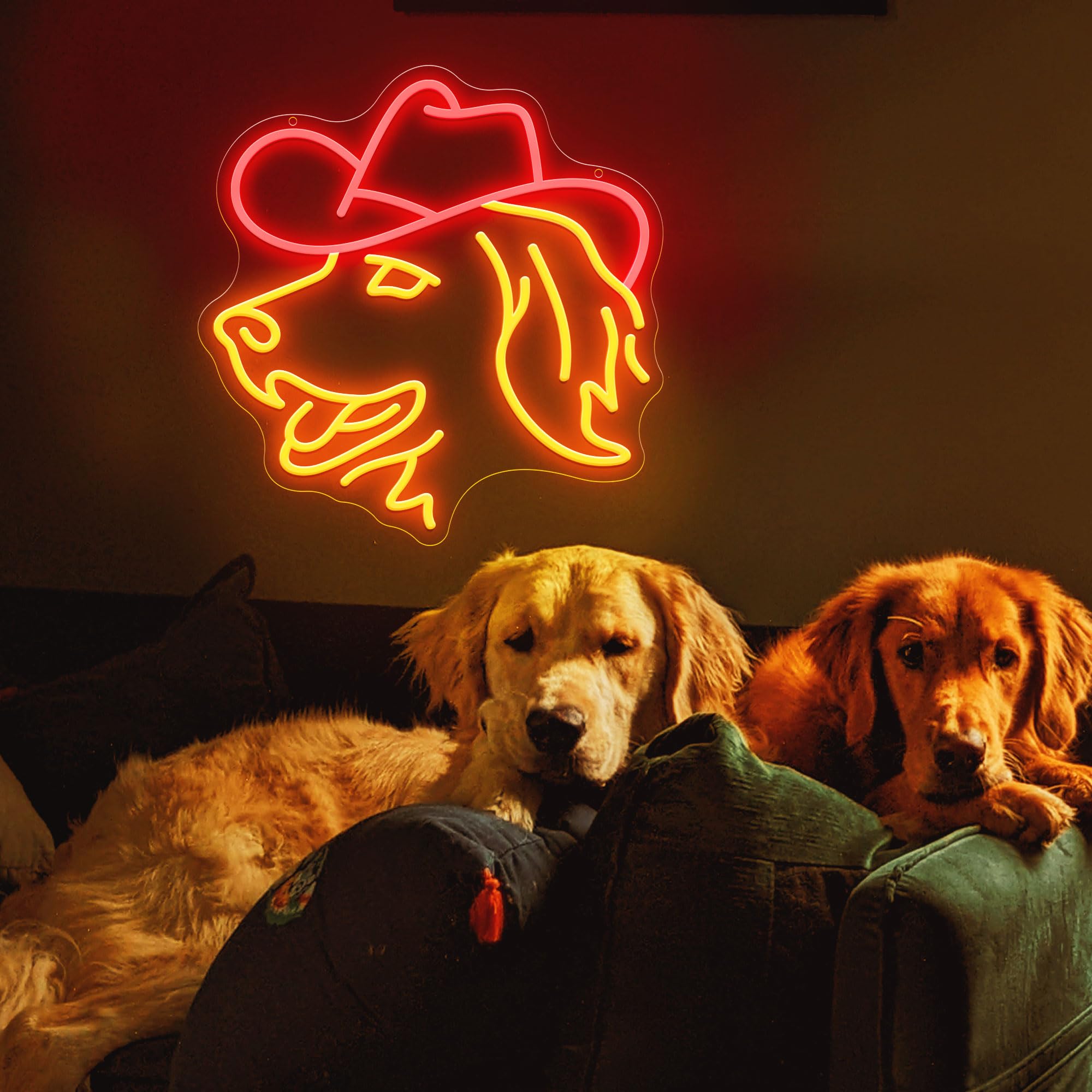 ZLOOREE LED Neon Sign - Golden Retriever Wall Decor, Dimmable, 13x12.6 inches, Red/Golden Yellow, Acrylic, Ideal for Home & Parties