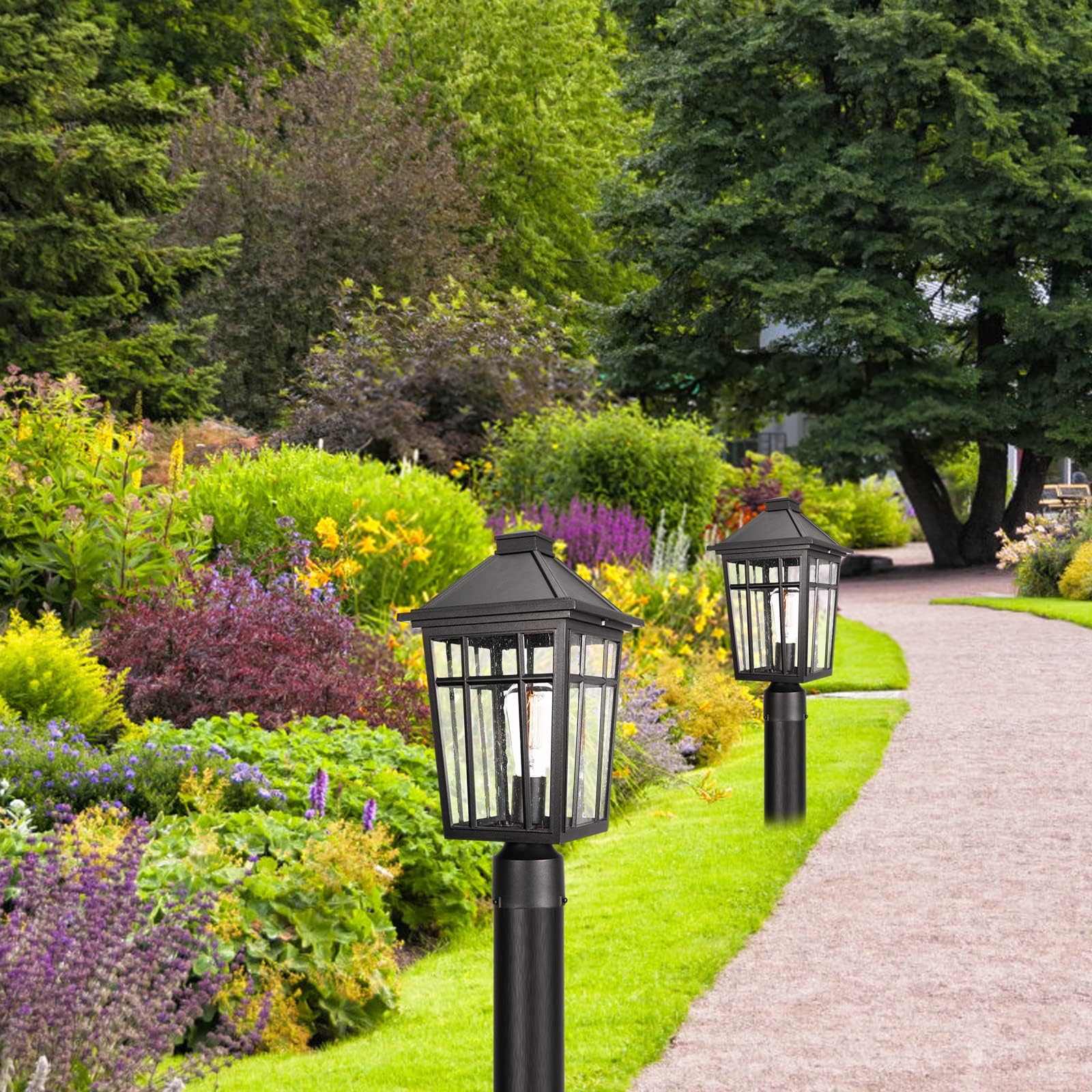 Darkaway 2Pcs Large Outdoor Post Lights Lamp, 17Inch Waterproof Aluminum Post Lamp With Glass, Fence Post Deck Lighting For Pati
