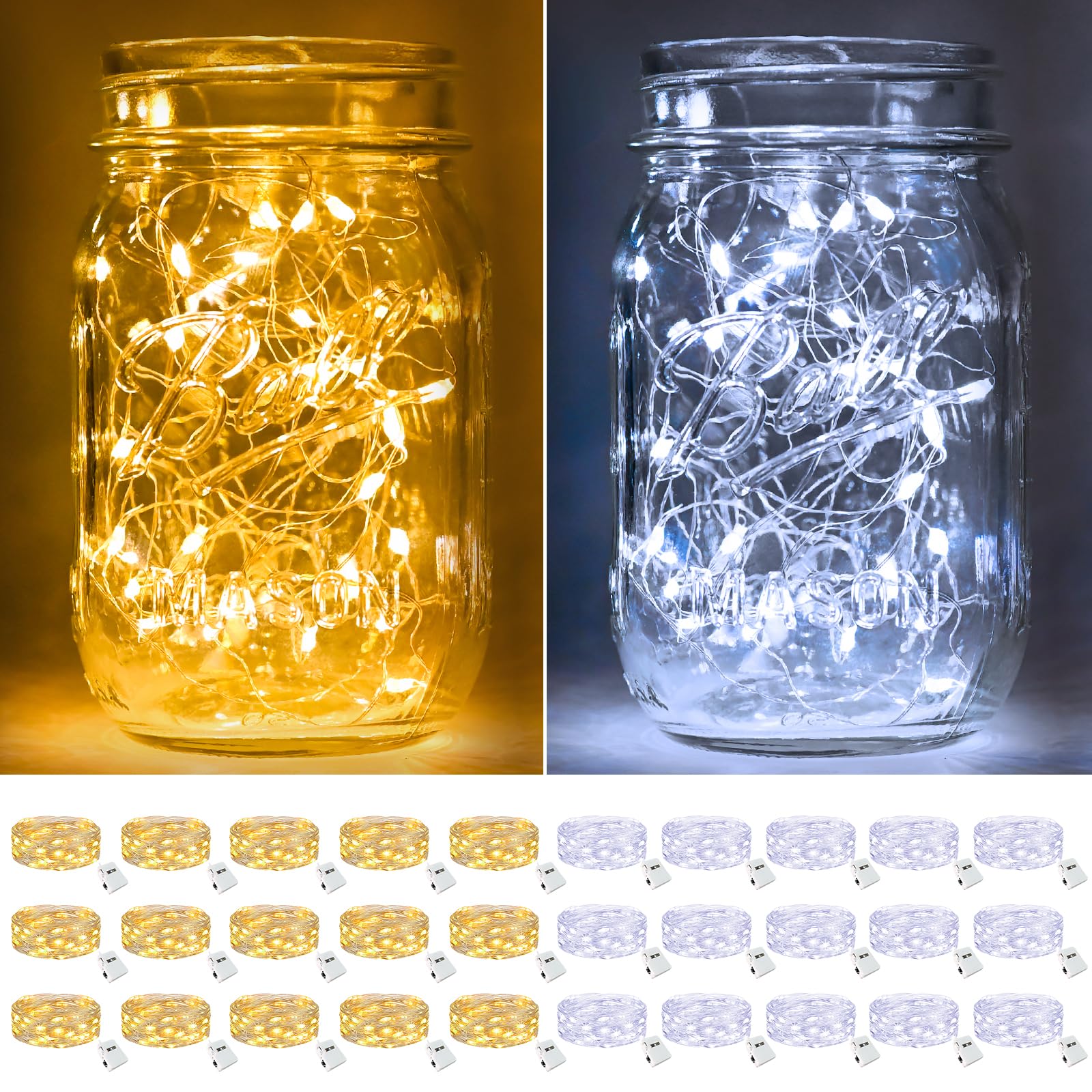 btfarm 30 Pack Fairy Lights Battery Operated [3 Modes]  7ft 20 Led Twinkle Lights String Lights Waterproof Bulk Small Mini Silver Wire for Christmas Mason Jars Wedding Table Centerpiece