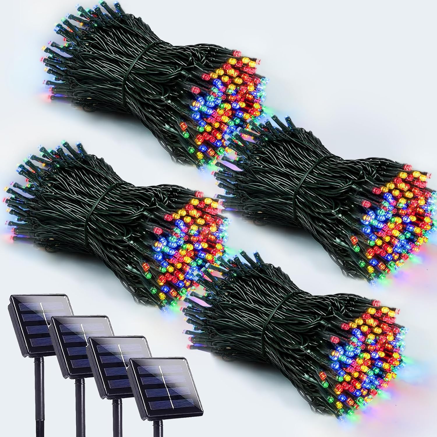 EEW Solar String Lights - 400 LED, 8 Lighting Modes, Waterproof, 4 Pack, Multicolor, Model CAIYUAN-100