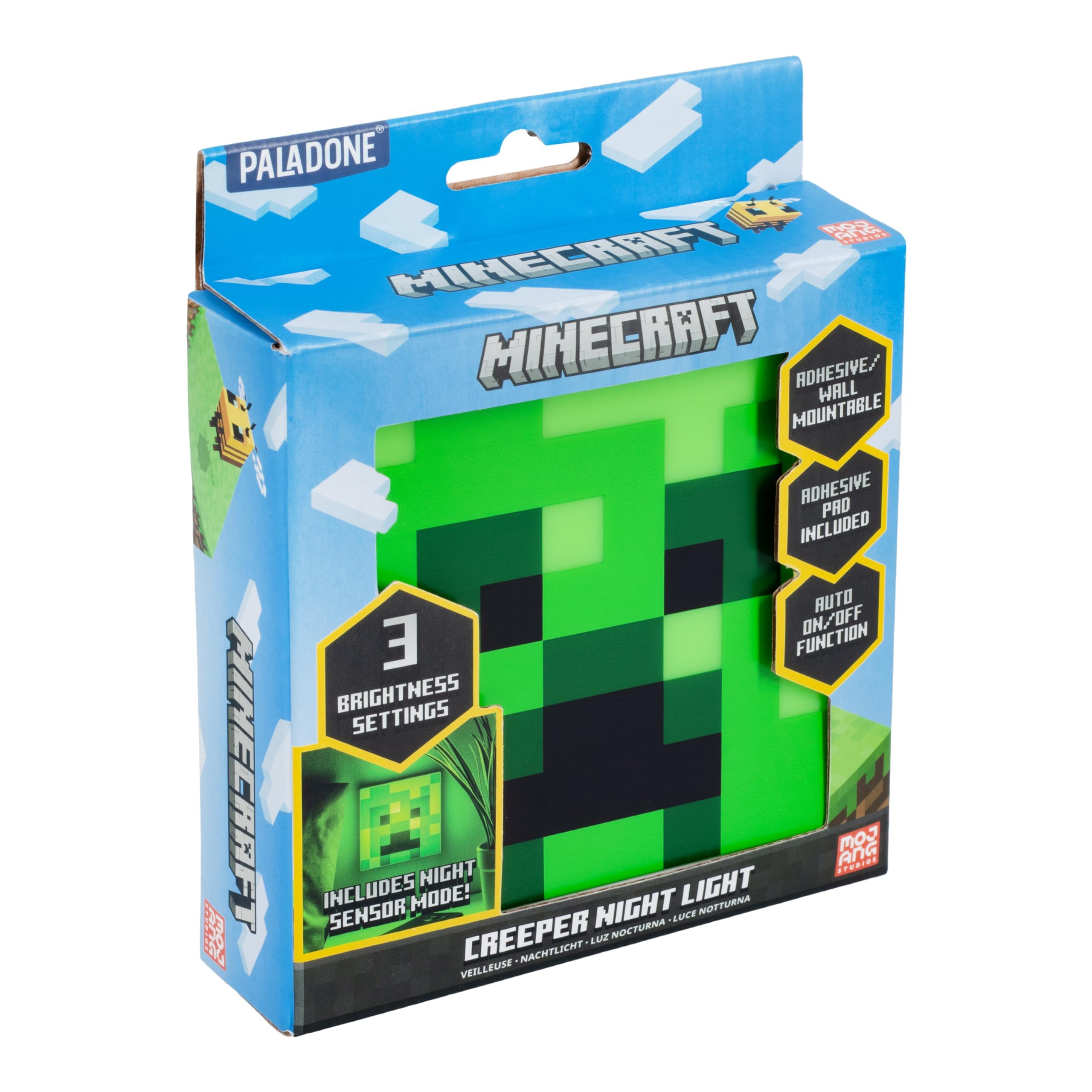 Paladone Minecraft Creeper Night Light  Night Sensor Function  Portable  Adhesive Backing for Wall Placement  Officially Licensed Gift and Bedroom Decor for Minecraft Fans