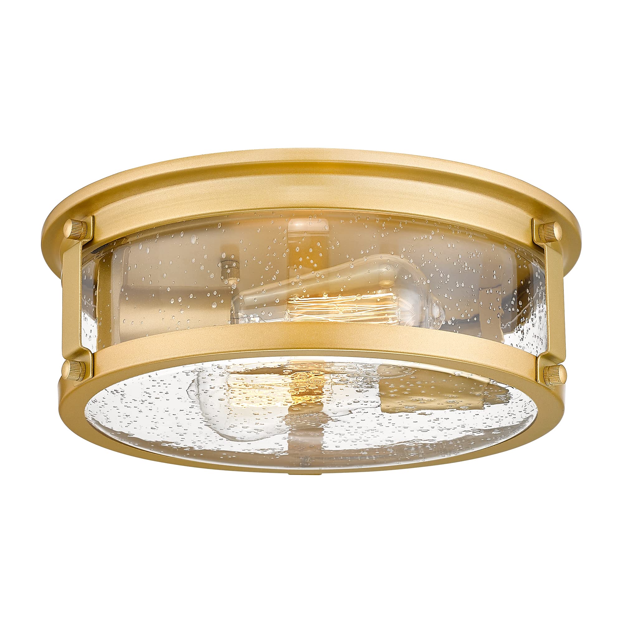 Foitton Gold Flush Mount Ceiling Light, 2-Light Industrial Seeded Glass Fixture For Home
