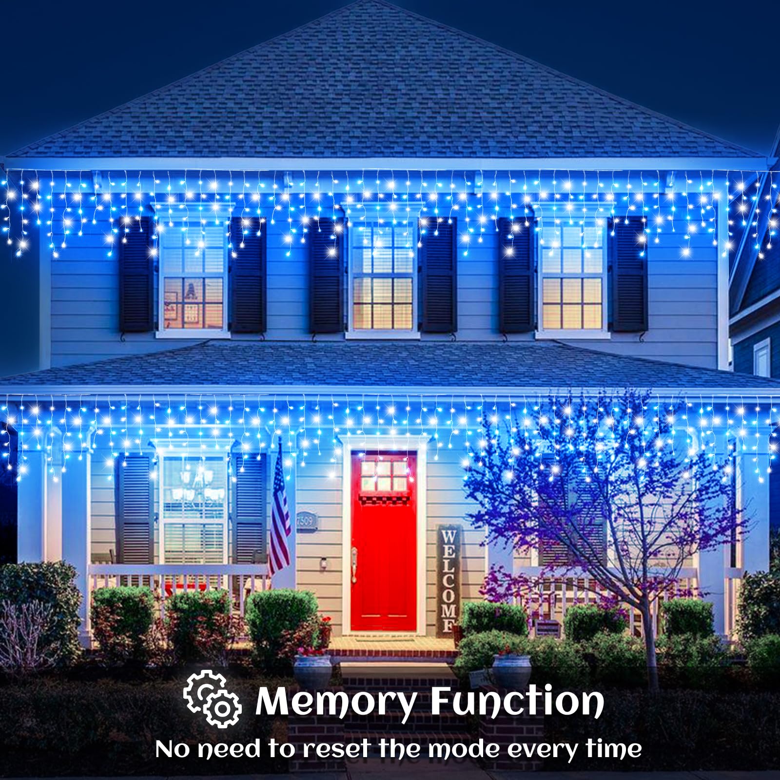 132Ft Icicle Lights For Outside  Blue And White Christmas Lights Outdoor Indoor  1280 Led Twinkle String Light With 240 Drops Curtain Light For Thanksgiving Room Home Wall Bedroom Window Decoration