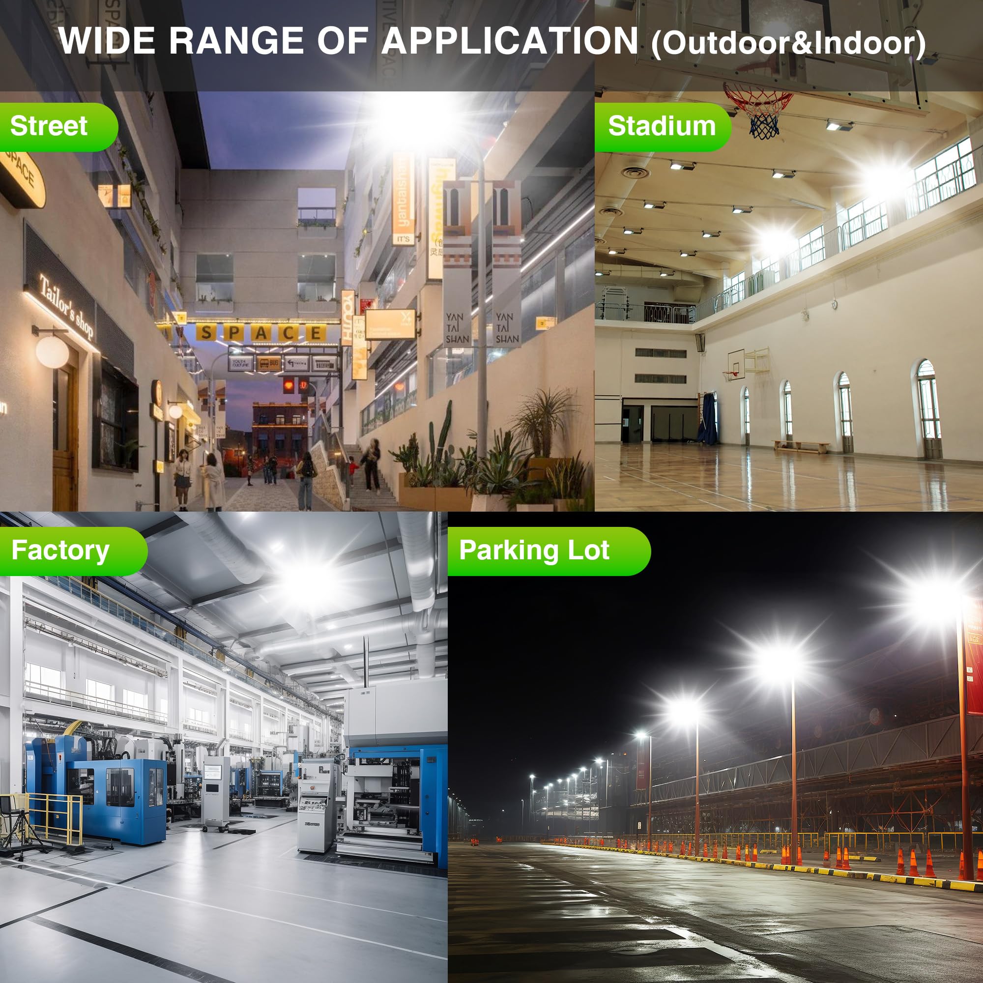 STASUN 600W LED Flood Light, 60000lm, 6000K Daylight, IP66 Waterproof, 3 Heads for Outdoor Security, Model FT5GR, 1 Pack