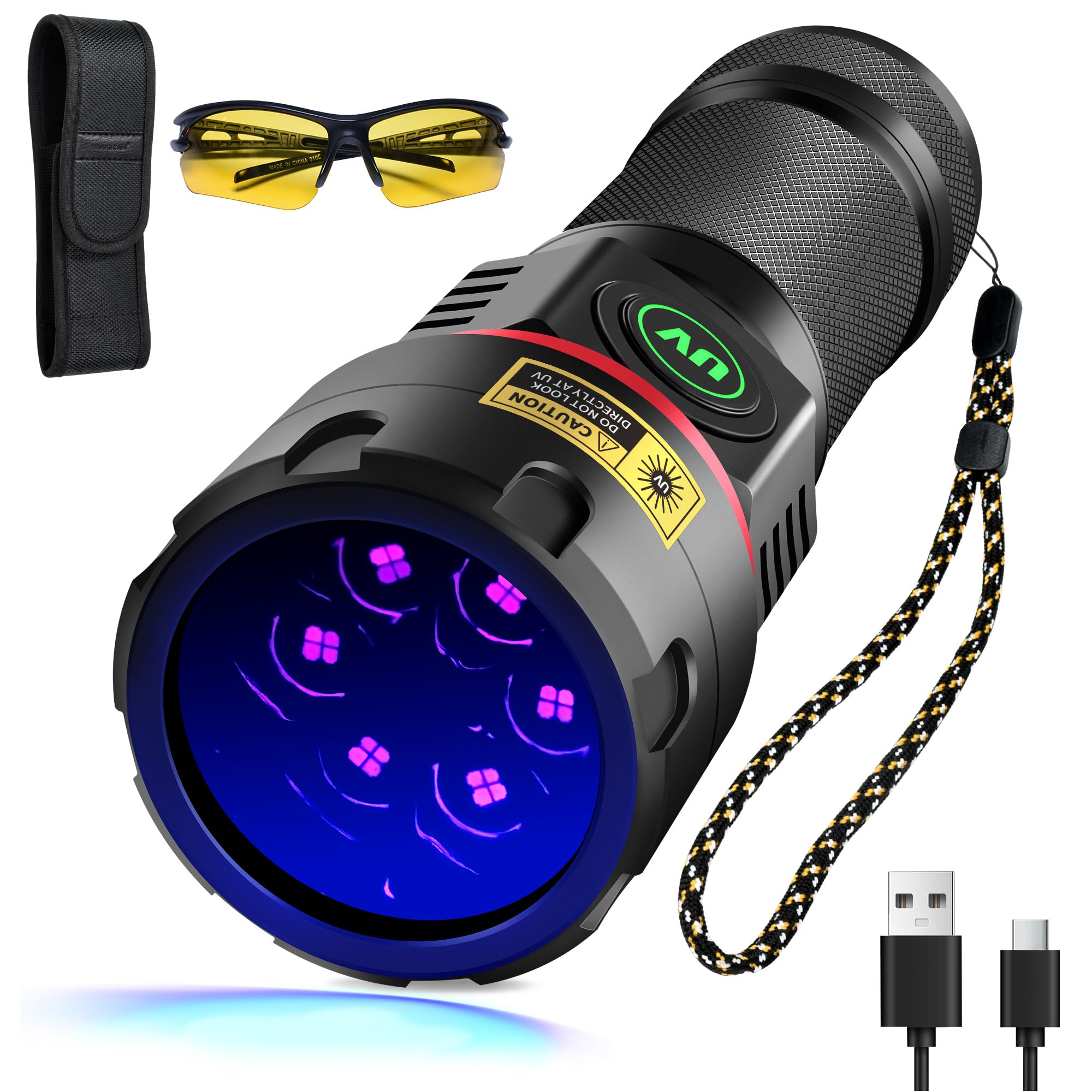 DARKBEAM UV Flashlight 365nm Black Light  6xLED Quad-core Rechargeable Powerful Blacklight 80W Woods lamp  Ultraviolet Lights for Rock  Blood Tracking  Pet Urine  Uranium Glass  Scorpion  Resin Curing