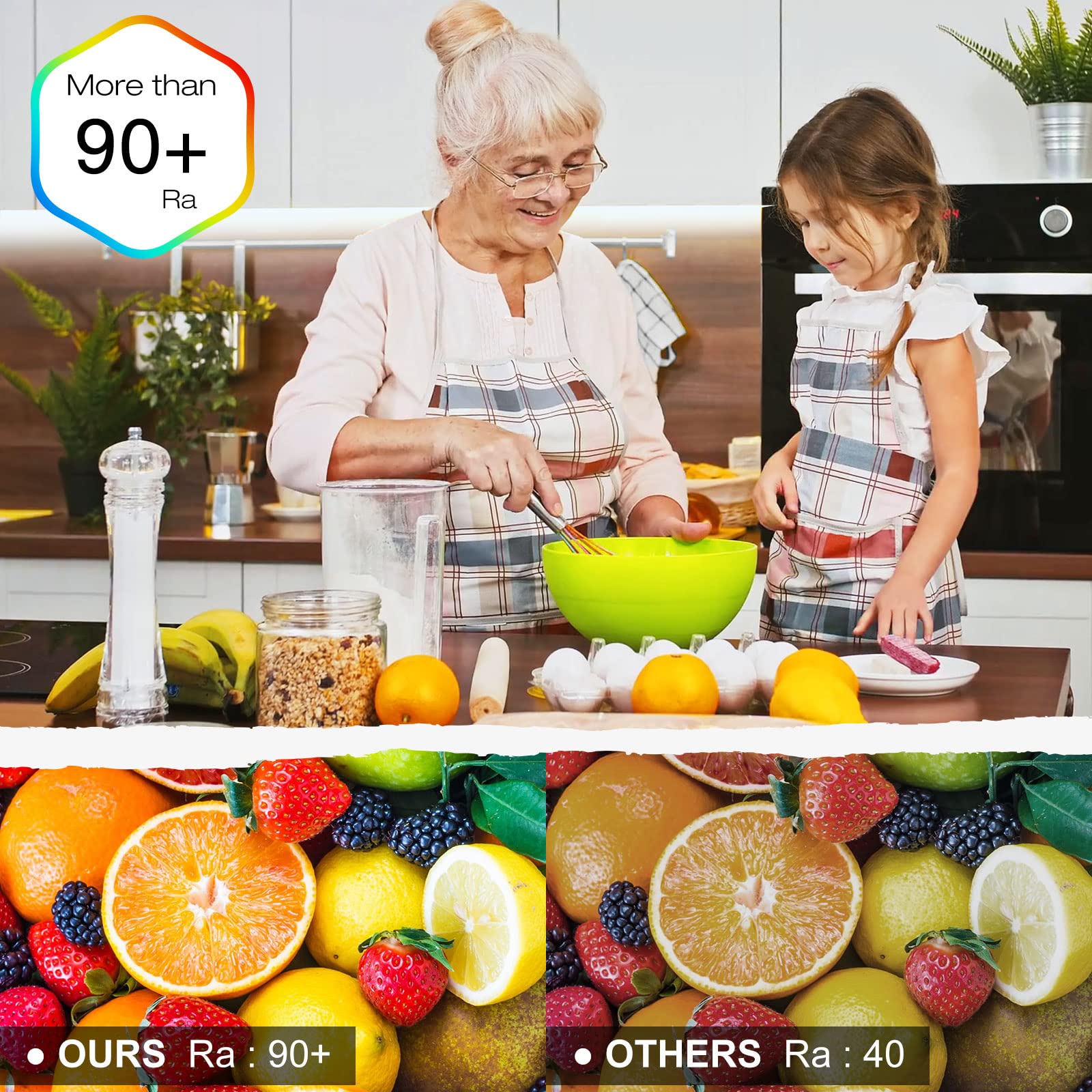 Emitever Cob Led Strip Lights Cool White, 5000K Tape Light Premium High Density, Dc 24V, 300+Lumens/Ft, 2400Leds/Spool, Ra 90+,