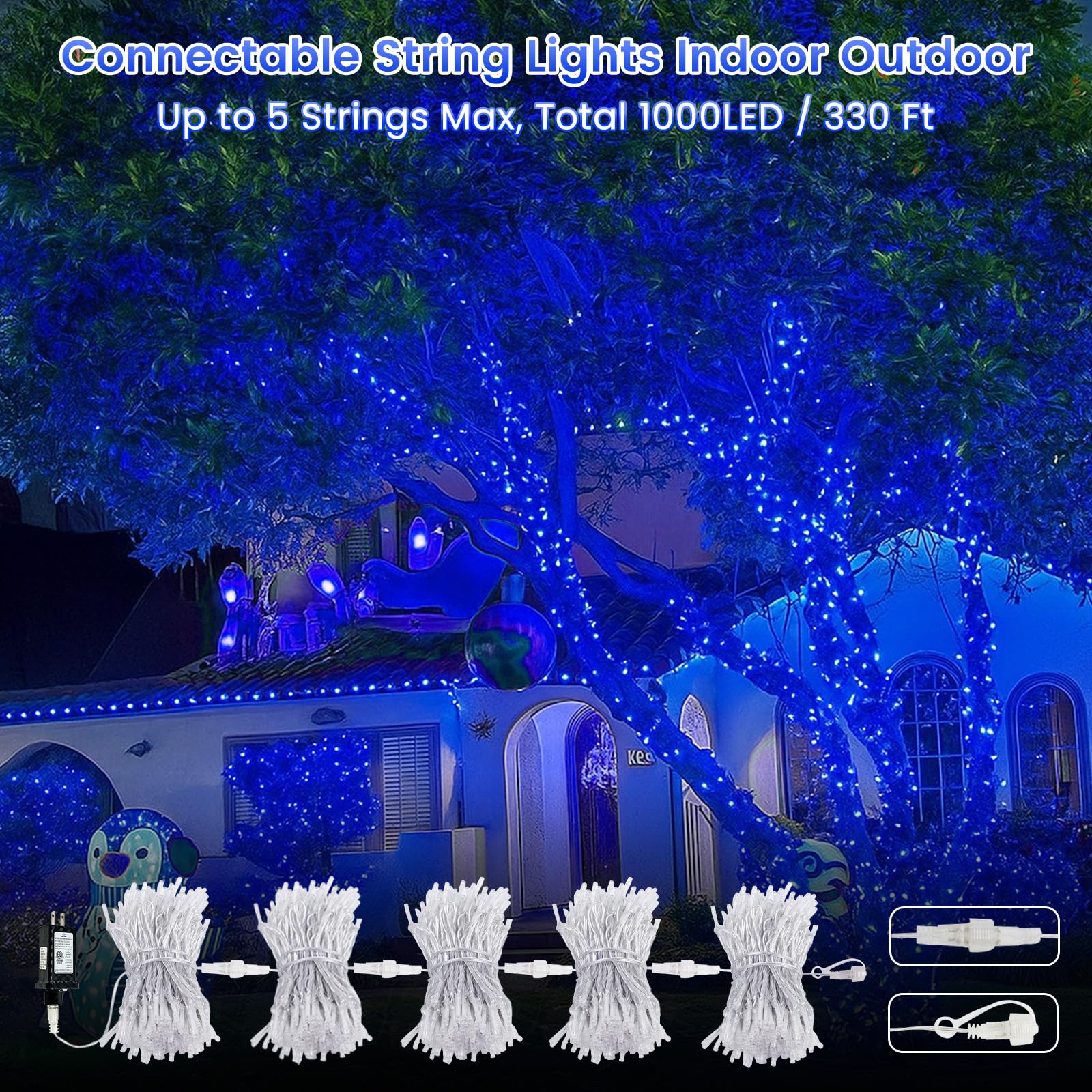 SANJICHA 200 LED String Lights, 66FT Blue Waterproof Twinkle Fairy Lights for Indoor Outdoor Decor, Christmas, Halloween, Wedding