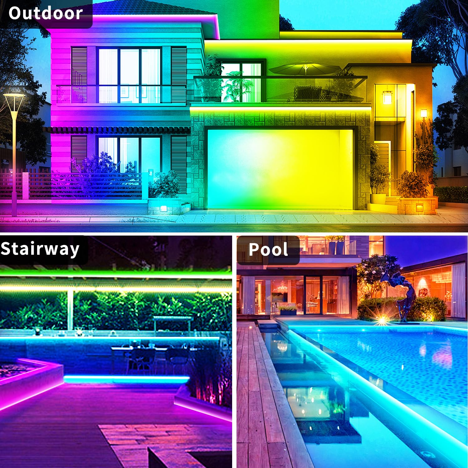 vimeepro 400ft Outdoor LED Strip Lights, IP68 Waterproof, RGB Color Changing, Music Sync, App/Remote Control, 2 Rolls of 200ft