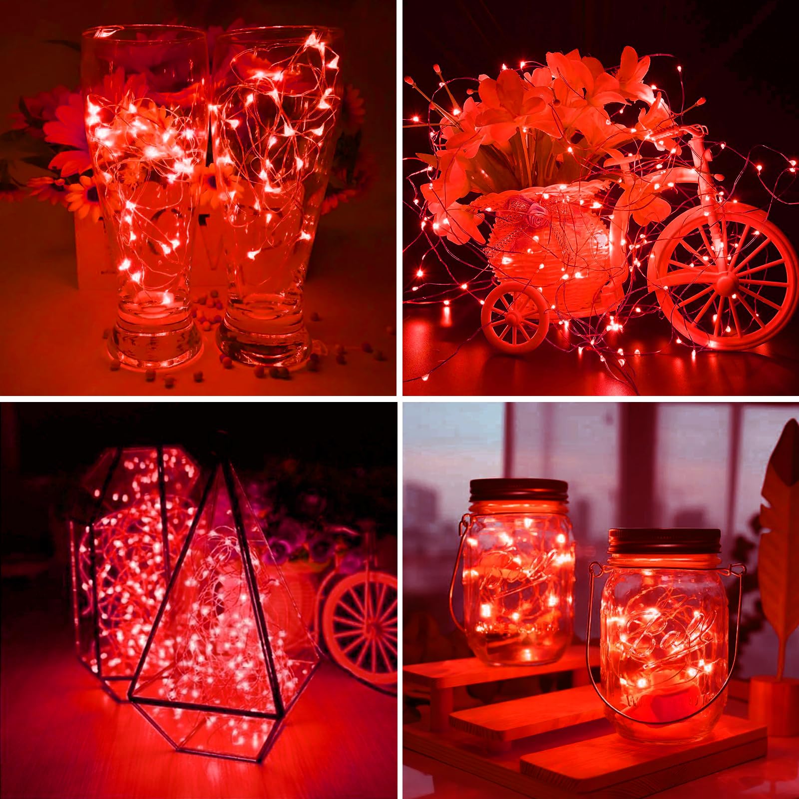 Zgwj 100 Pack Fairy Lights Battery Operated  7Ft 20 Mini Led Fairy String Lights Silver Wire 3 Modes For Diy  Parties  Wedding  Bedroom  Halloween Christmas Decoration Red