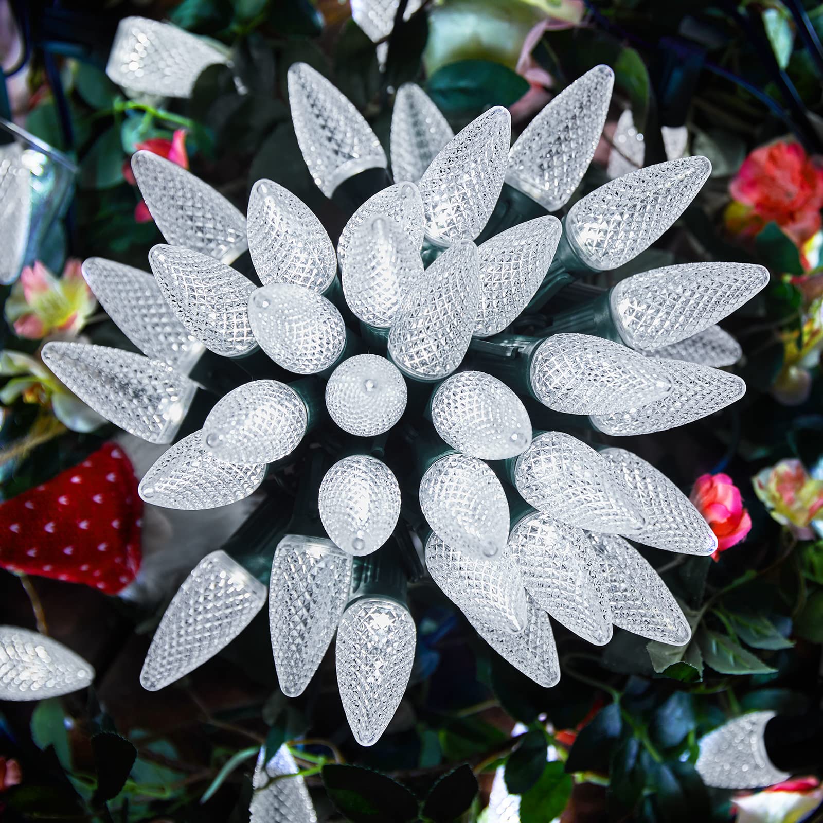 C9 Christmas String Lights Outdoor 50 Feet Led Christmas Lights, 50+2(Spare) Strawberry Bulbs Connectable UL Certified for Indoo