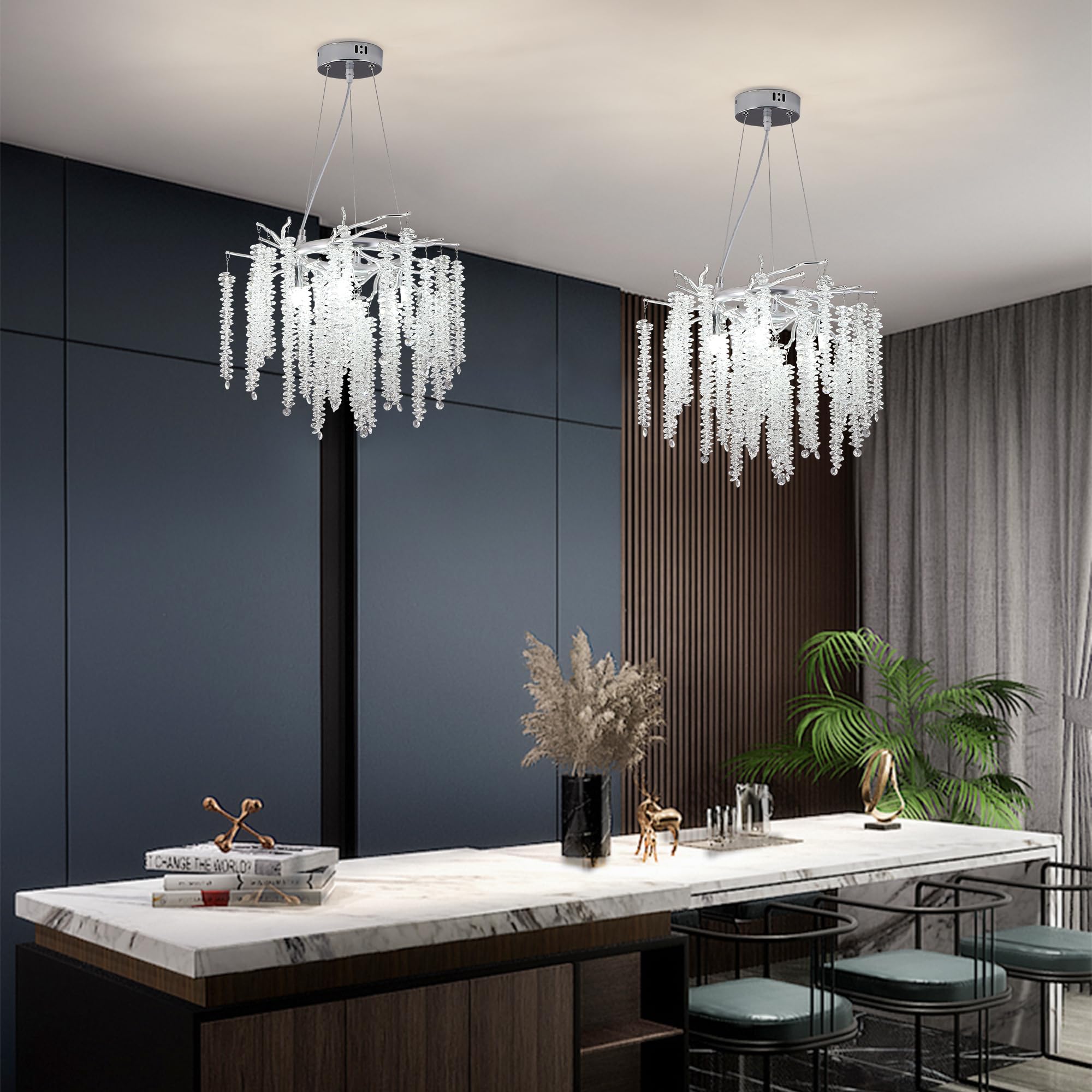 Upfelw Crystal Tree Branch Chandelier Gold D16, Modern Art Deco Raindrop Branch Chandelier Lighting Fixture For Kitchen Island D
