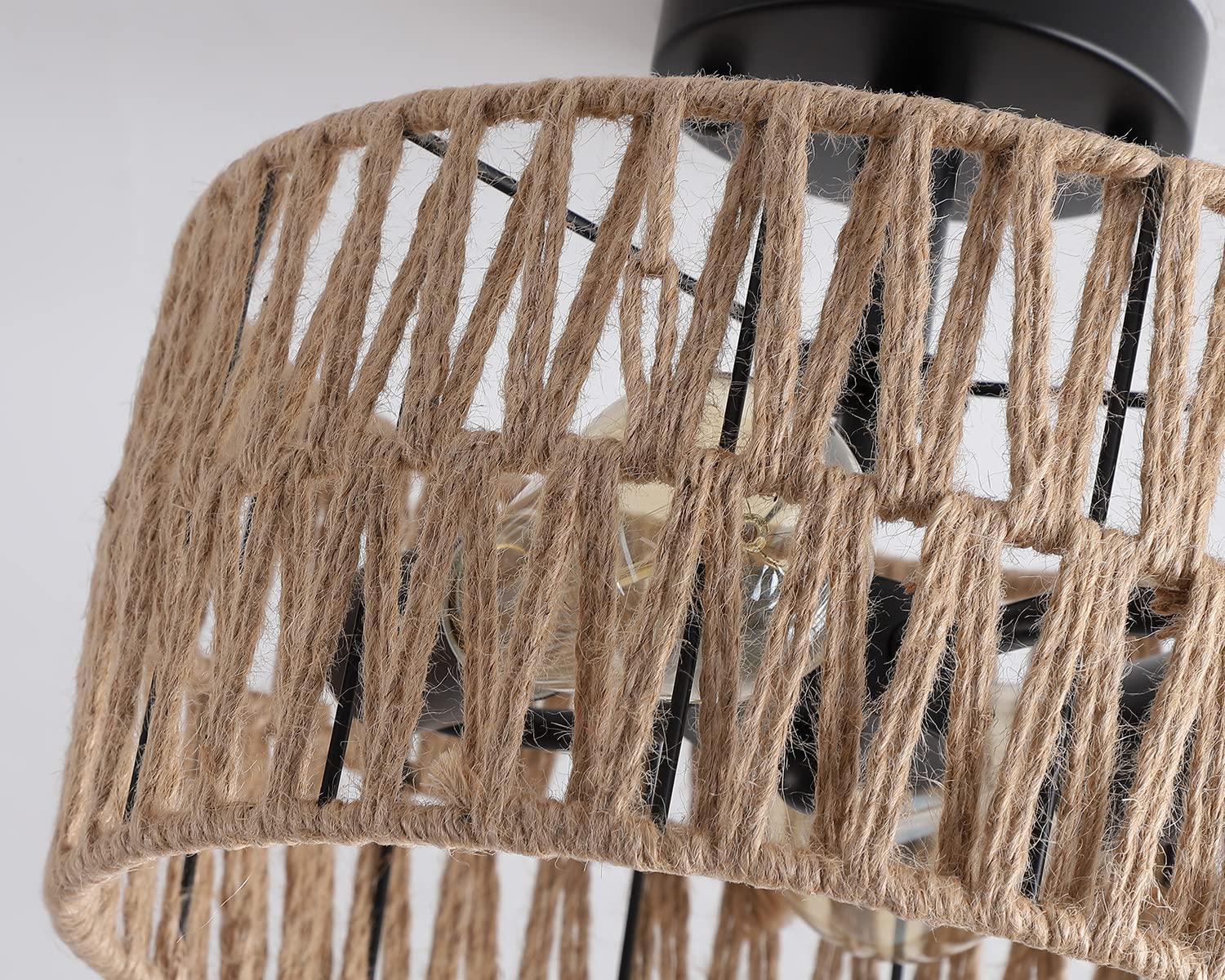 Hchunqjor 2-Light Coastal Woven Flush Mount Light Fixture Rustic Industrial Hemp Rope Semi Flush Mount Ceiling Light For Hallway