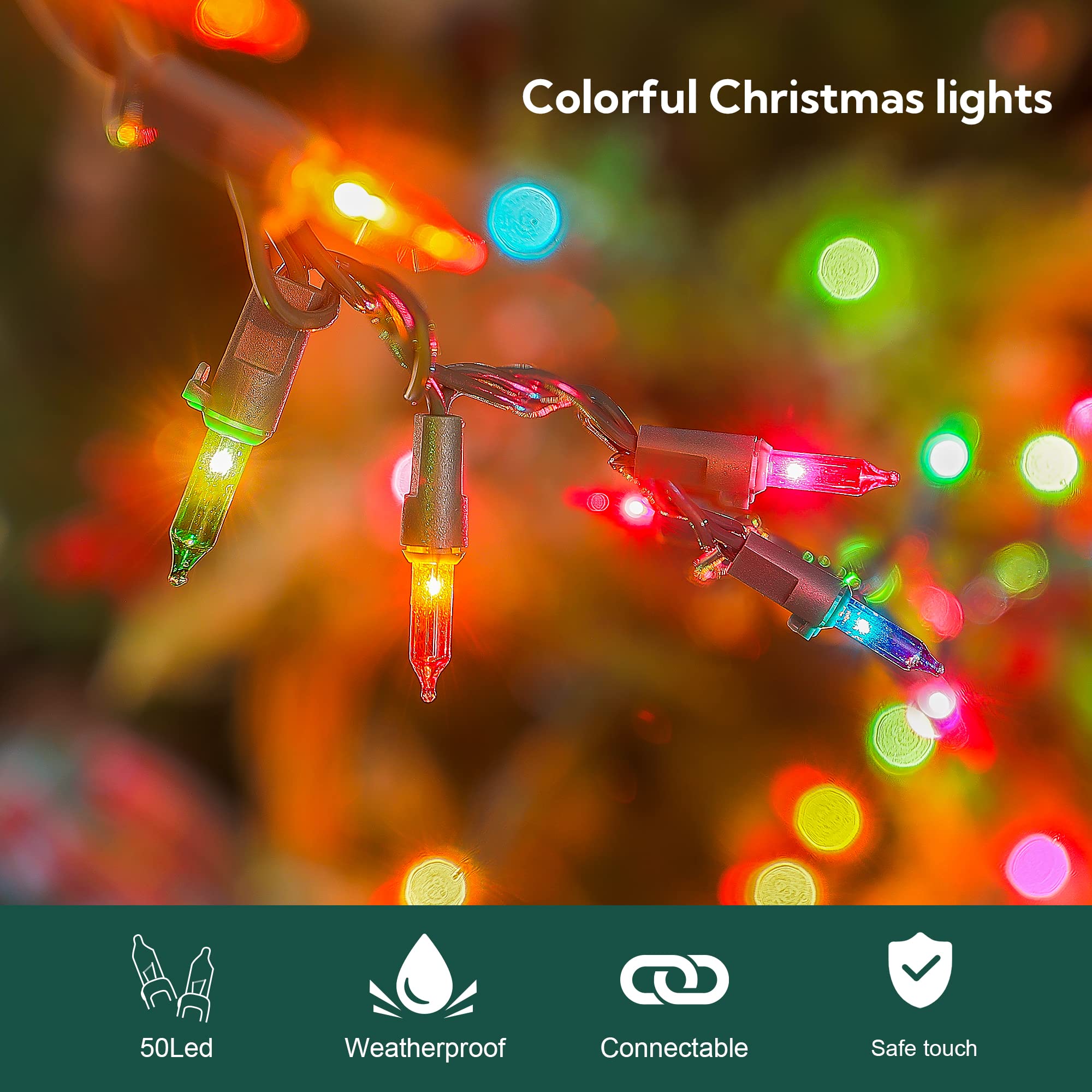 mimigogo 50-Count Mini String Lights, Multicolor, 13ft Long, Copper Wire, Holiday Decorations, Indoor & Outdoor Use