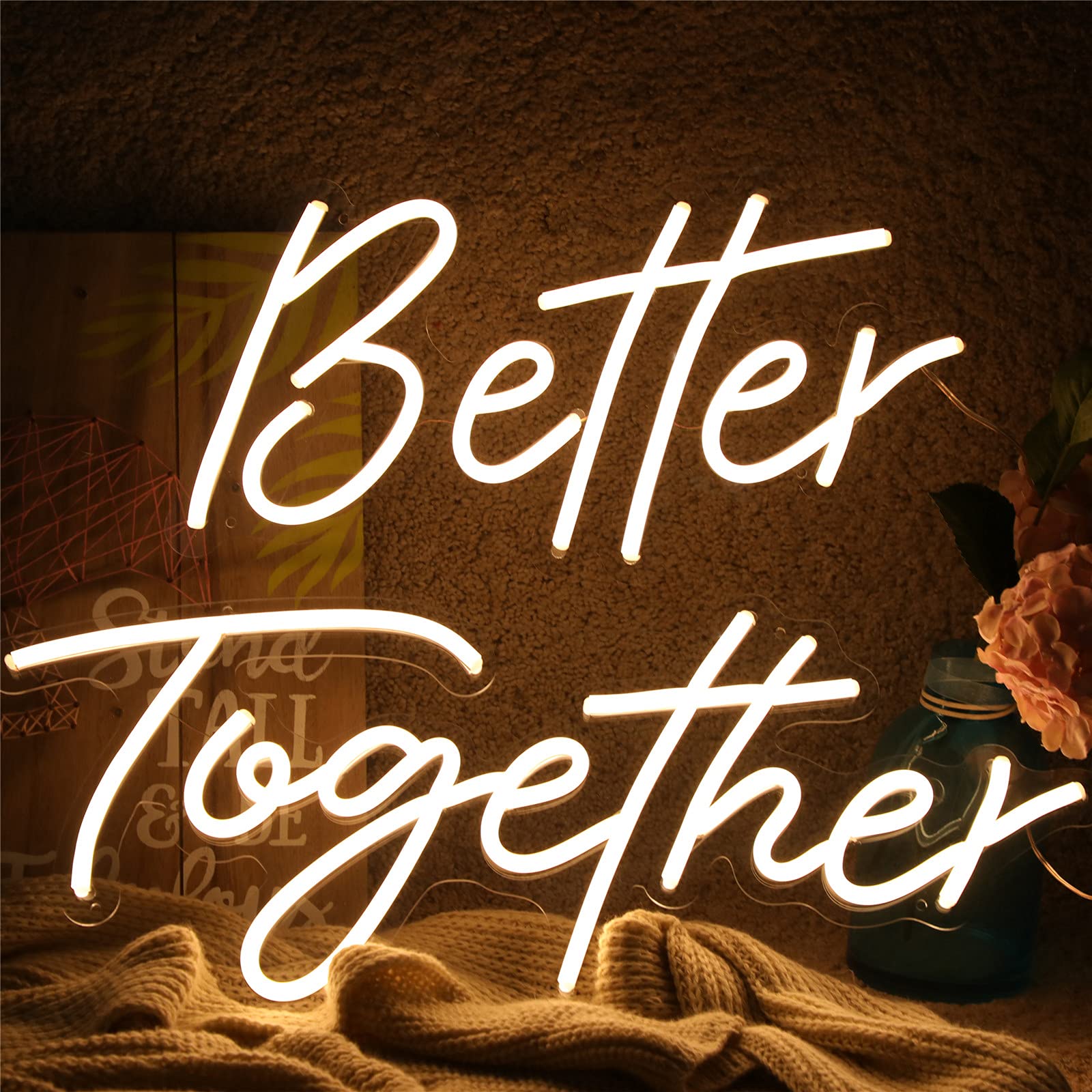 ATOLS Better Together Large Neon Sign for Wall Decor,with Dimmer Switch,12V Reusable Neon Light Sign for Engagement Party,Weddin