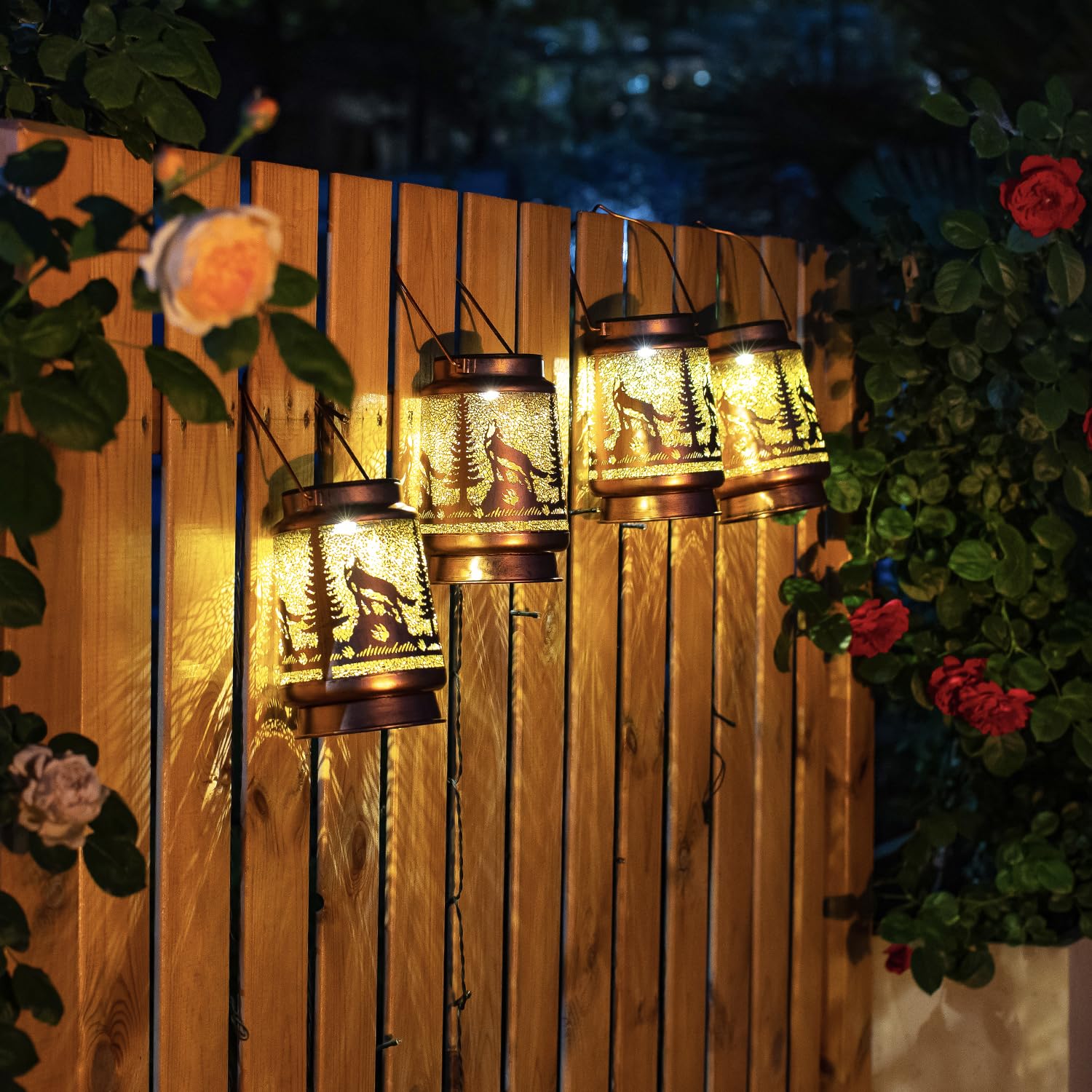 2 Pack Wolf Solar Lanterns Outdoor Waterproof Hanging Solar Lights Wolf Gifts For Women Men Metal Decorative Led Wolf Lanterns F