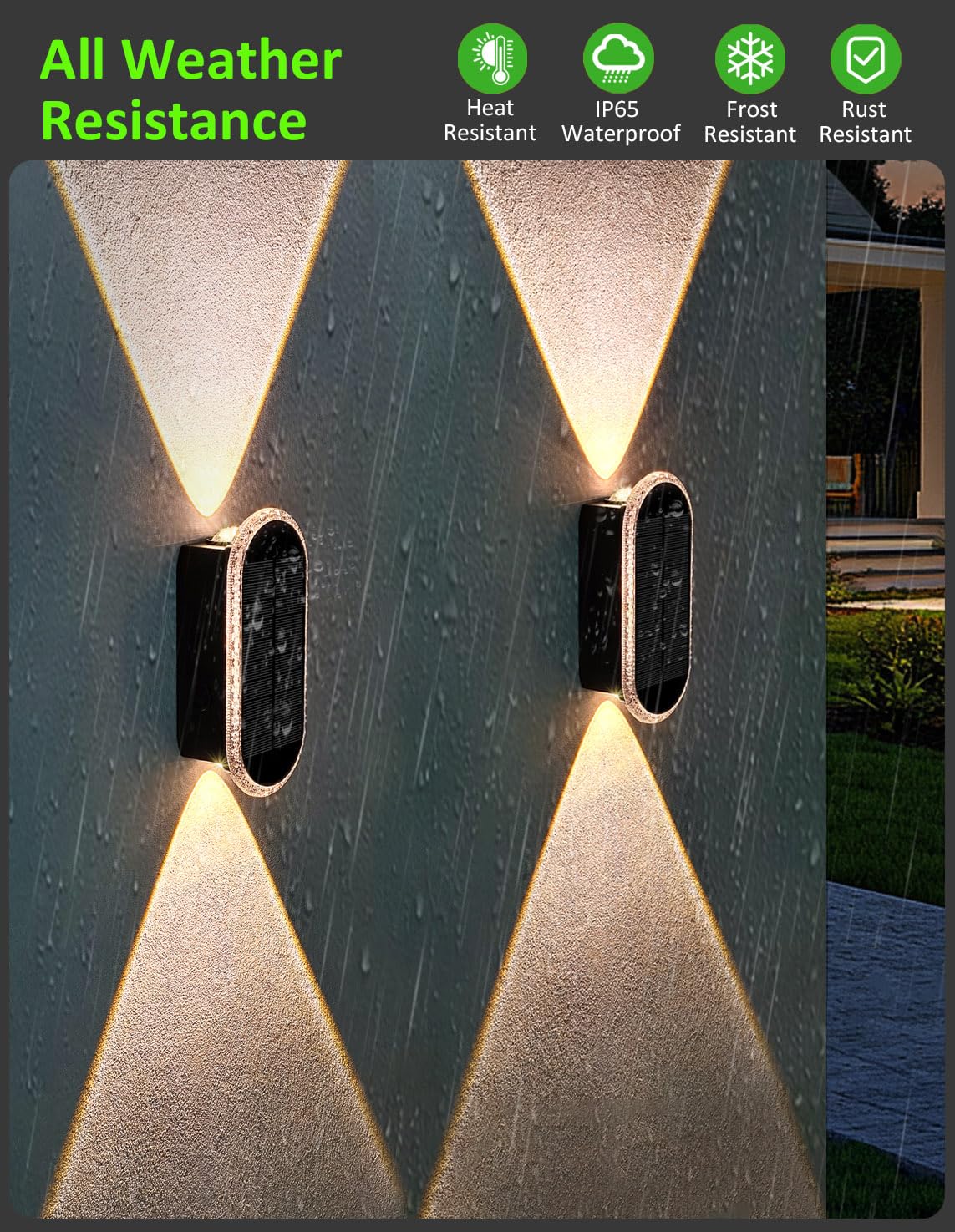 BlueYang Solar Fence Lights, Waterproof Up&Down Dual-Head, 3000/4000/6000K, 10PK, Model 2403-10pk-W