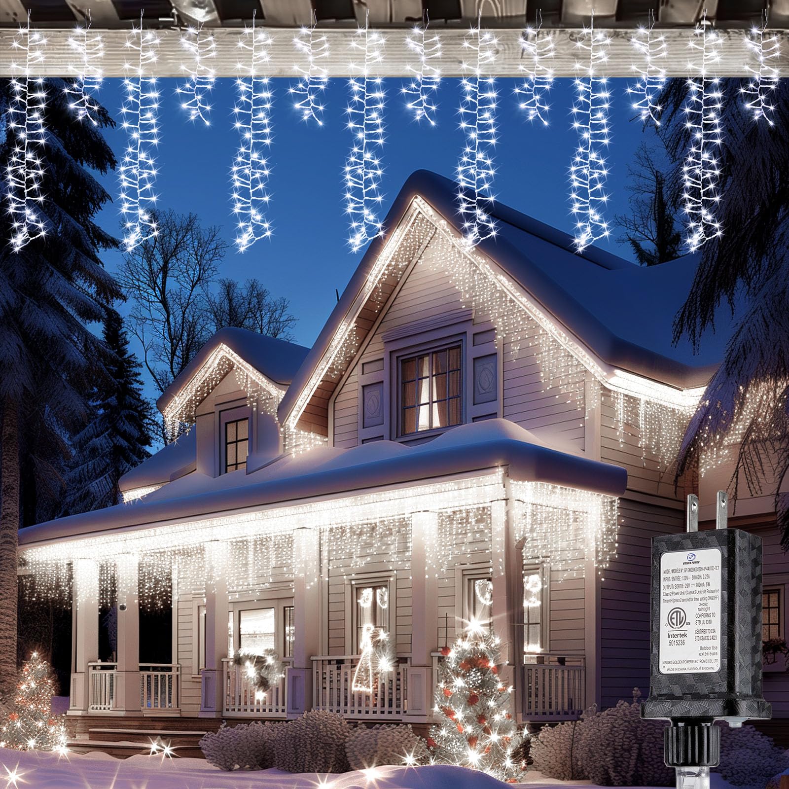 Brightown Cluster Icicle Lights - 20Ft 1125 LED Outdoor Christmas Lights with Timer Function, Pure White