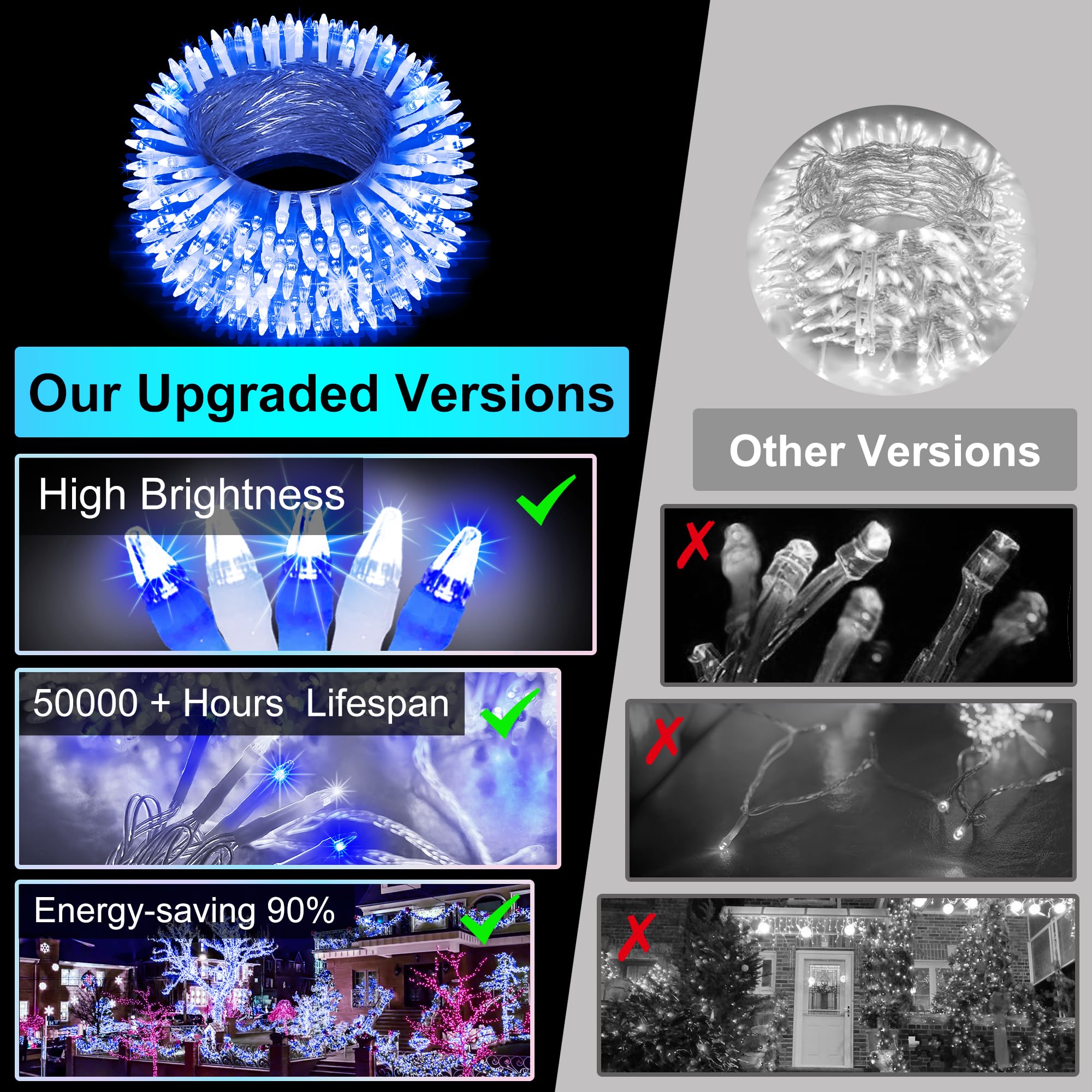 750Led Christmas Lights Outdoor Use  240Ft 12 Modes Blue And Cool White Led String Lights With Timer Dimmable  Waterproof Christmas Tree Lights For Xmas Patio Yard Fence Balcony Garden Decor