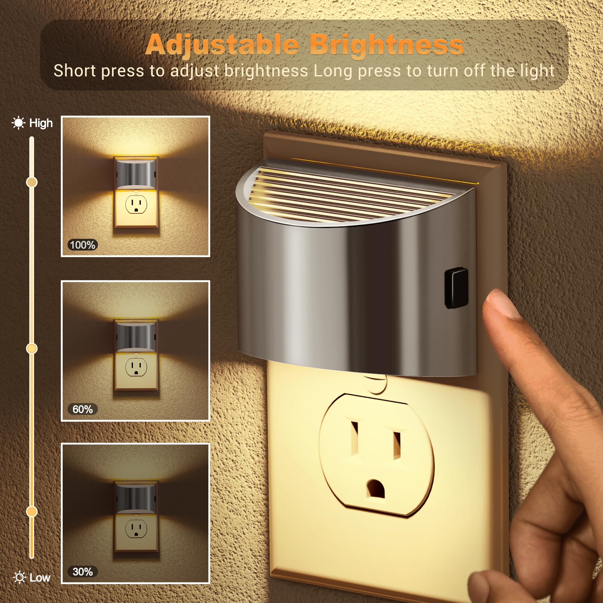 Jandcase Led Night Lights Plug Into Wall, 2 Pack Modern Night Lights, Dusk To Dawn Sensor Nightlight, 0-100Lm Brightness Adjusta