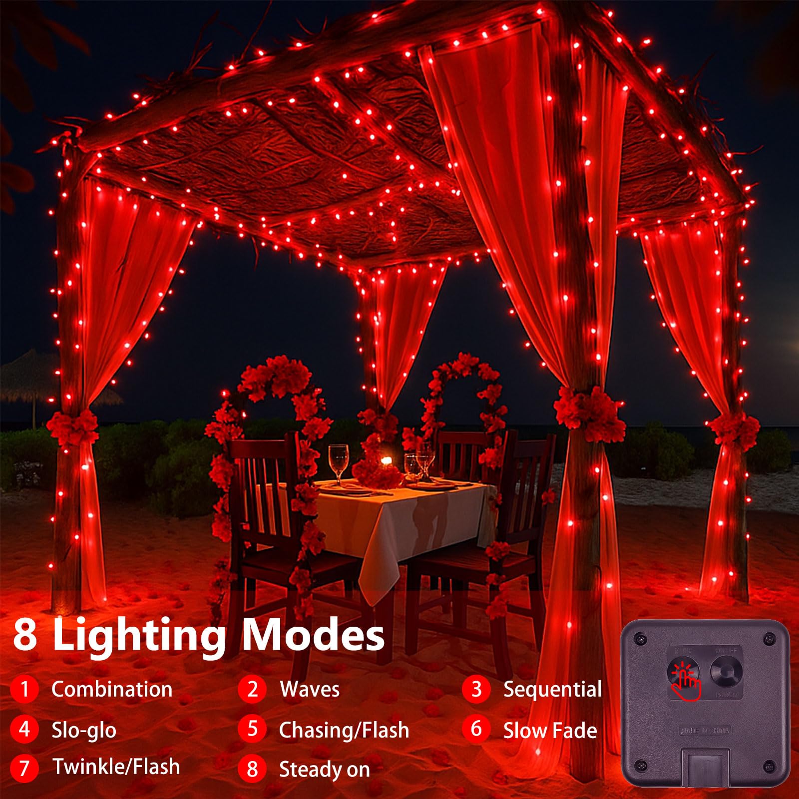 SANJICHA Solar String Lights, 144FT, 400LED, Waterproof Copper Wire, 8 Modes, 2 Pack, Red