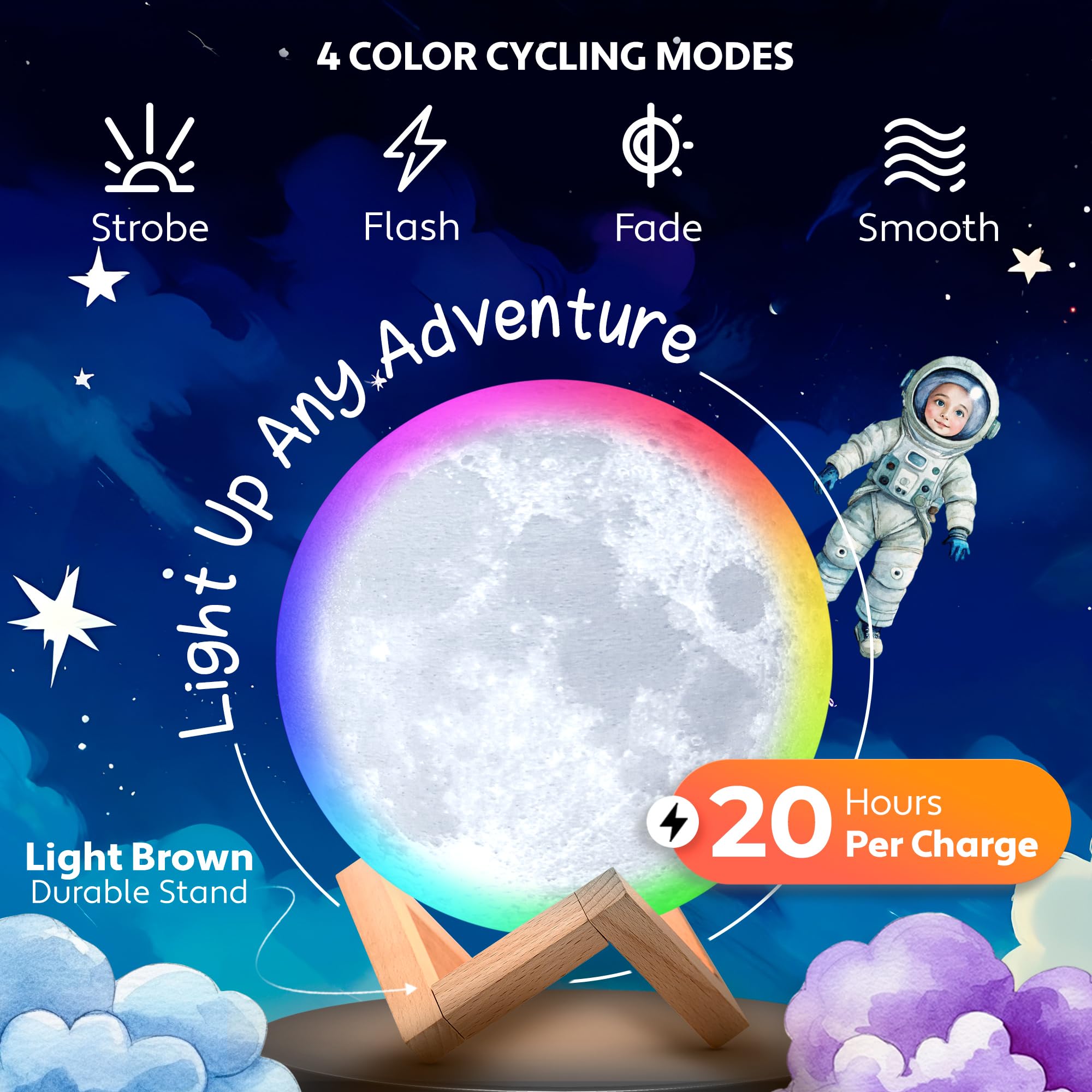 Mind-glowing 3D Moon Lamp - 16 Color LED Night Light for Kids - 7.1 Inch Multicolor Globe with Stand, Touch/Remote Control