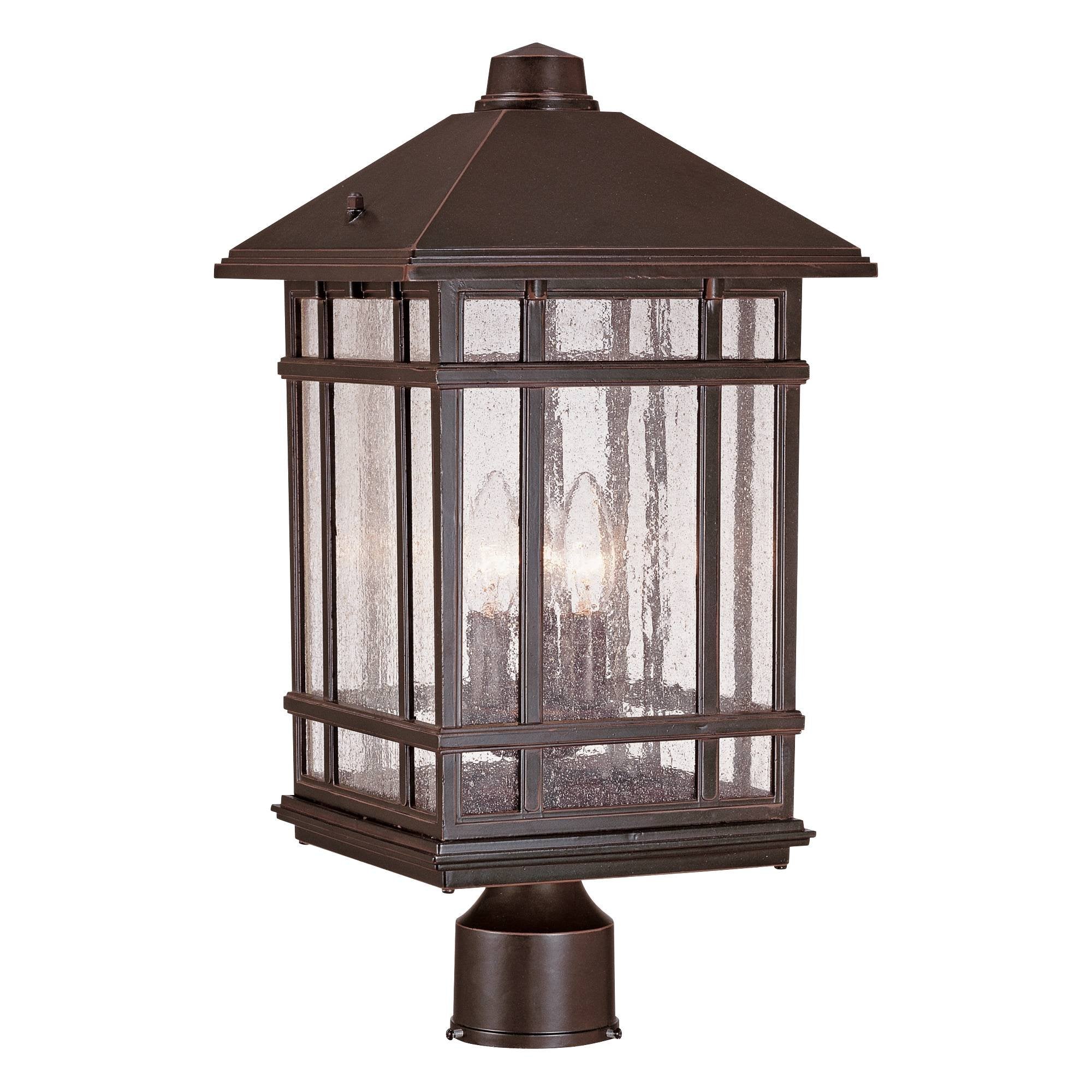 Kathy Ireland Outdoor Post Light, 18 Rubbed Bronze, Frosted Seeded Glass Panels, Model Lp123S-2C-E12, For Porch, Patio, Garden, Driveway