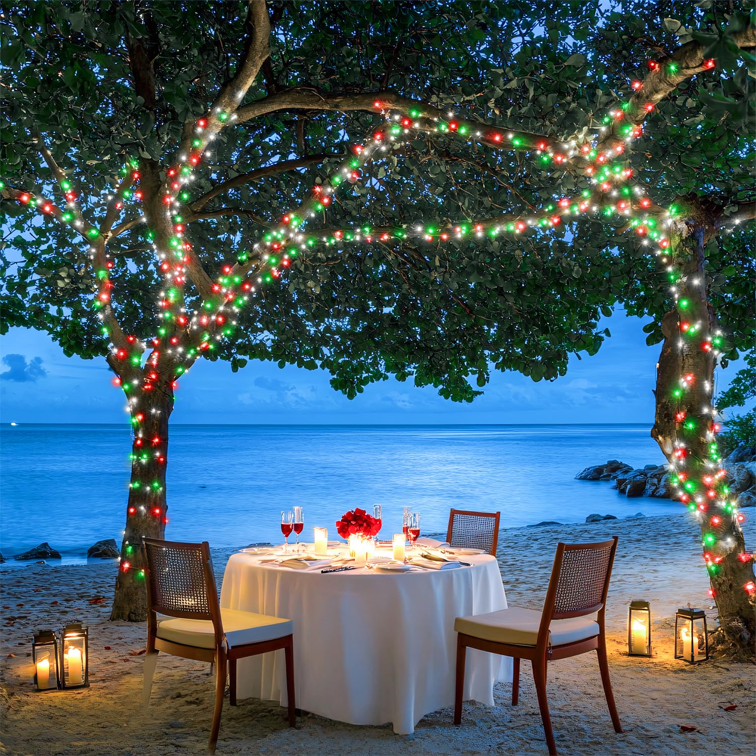 Jmexsuss 500 Led Red White And Green Christmas Lights, 8 Modes 163Ft String Lights Plug In With Remote Control, Clear Wire Chris