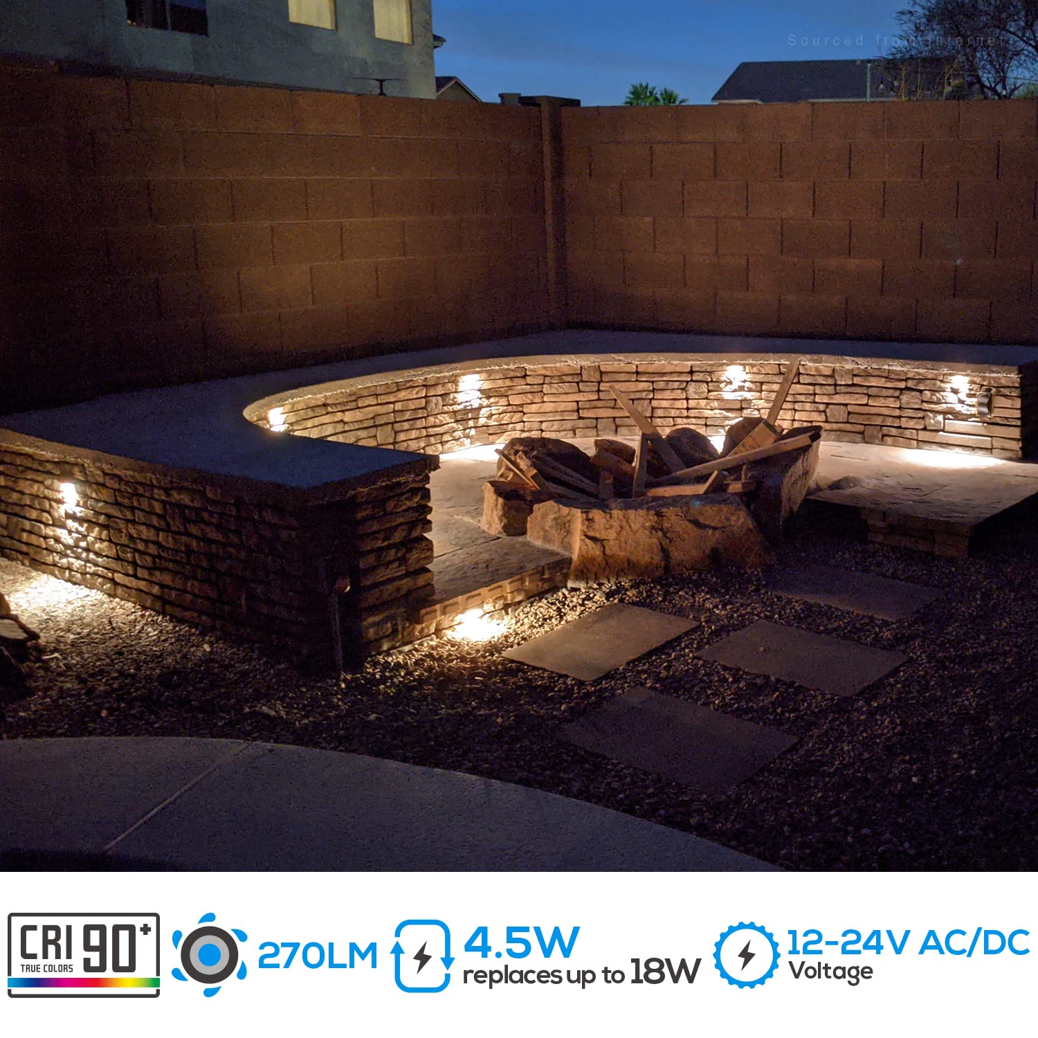 LEONLITE 8-Pack LED Hardscape Lighting, 5CCT, 7 Inch, Aluminum, Model 61895, Low Voltage Retaining Wall Light, 4.5W