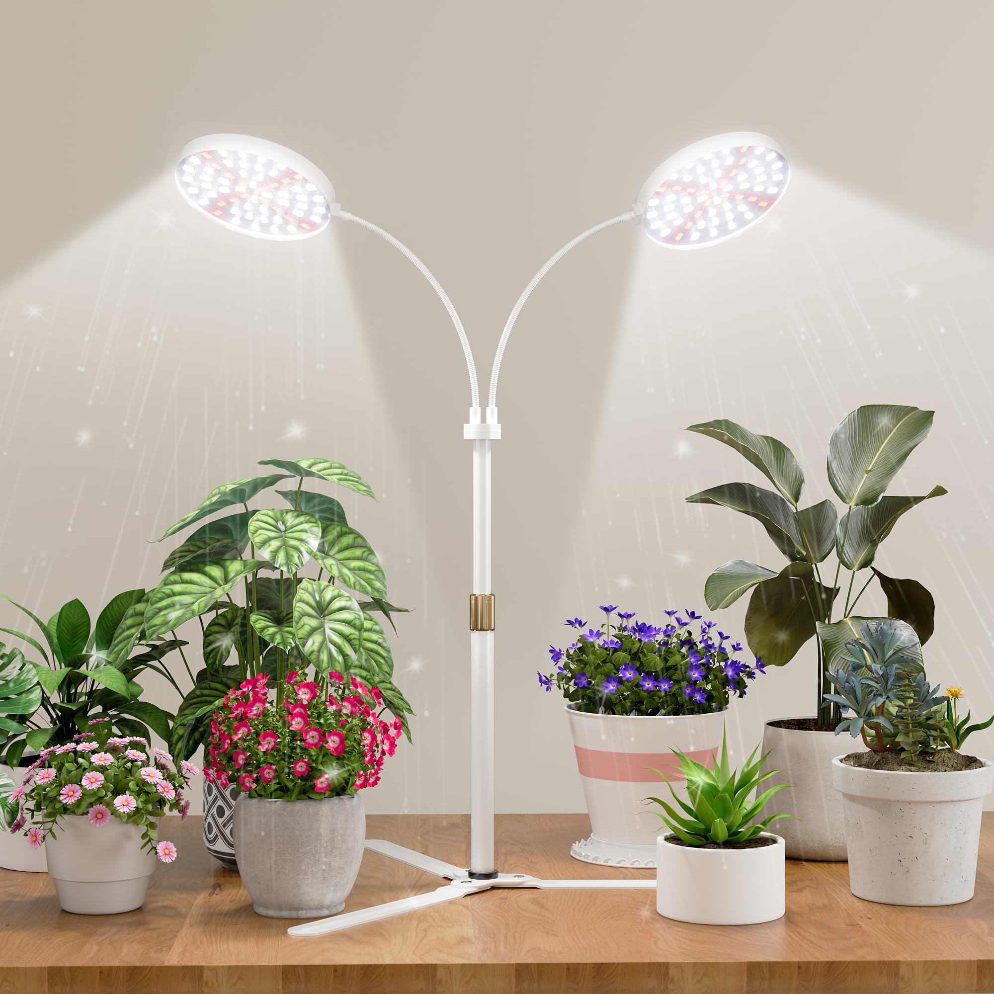 Grow Light Dual Ring 3.5&quot; With Base, 122 Leds 6000K White Full Spectrum Gooseneck Plant Lamp For Indoor Desk Plants, Dimmable & Height Adjustable 9-16&quot;, Timer 4/8/12/18Hrs