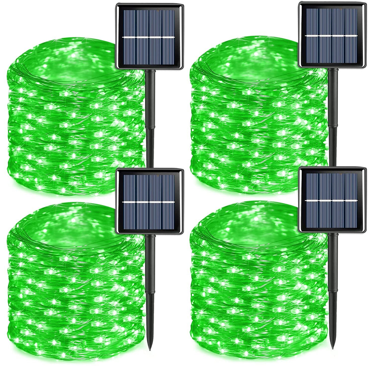 Yeguo Green Halloween Lights Outdoor Waterproof,4 Pack Each 33Ft 100 Led Solar Fairy Lights, 8 Modes String Light For Outside
