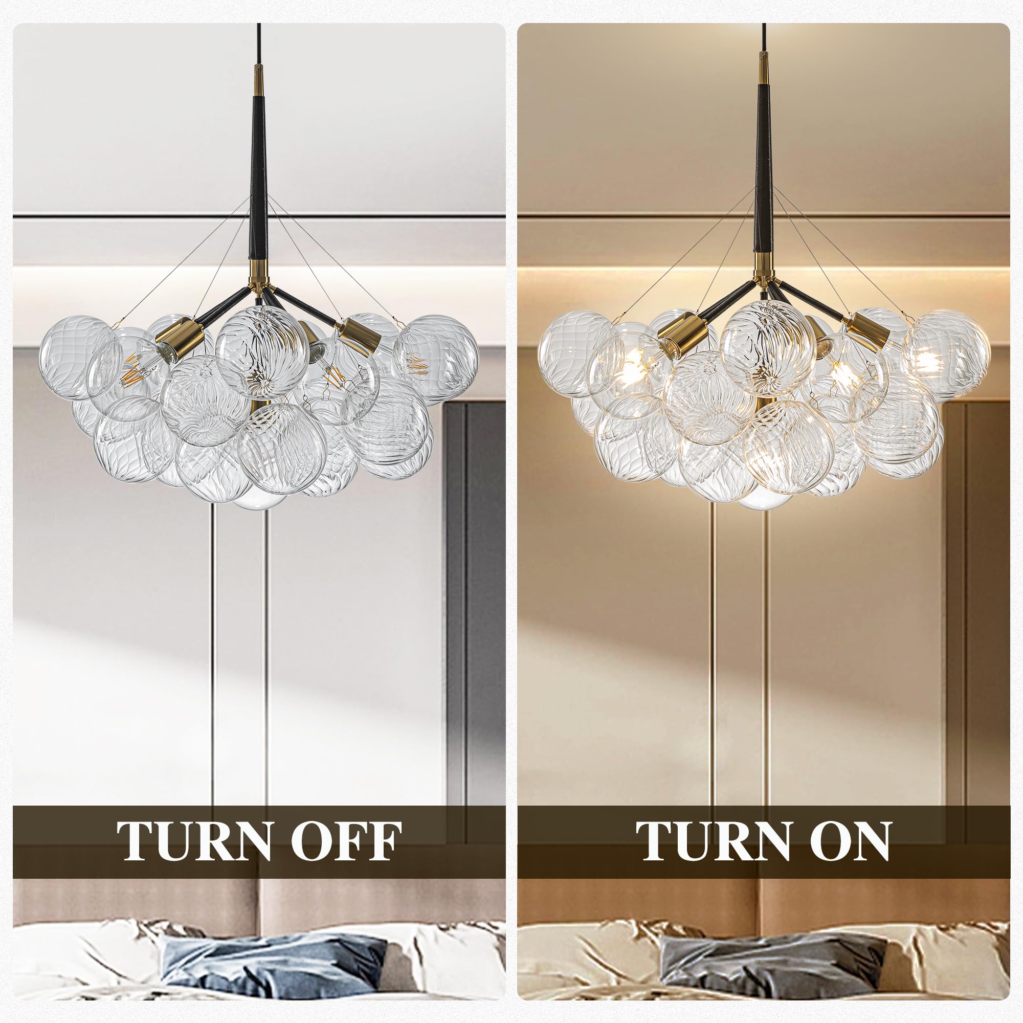 Longree Modern Bubble Ball Swirled Glass Chandelier, Dia 24 Inch Black And Clear Globe Blown Glass Small Ceiling Lights Fixture