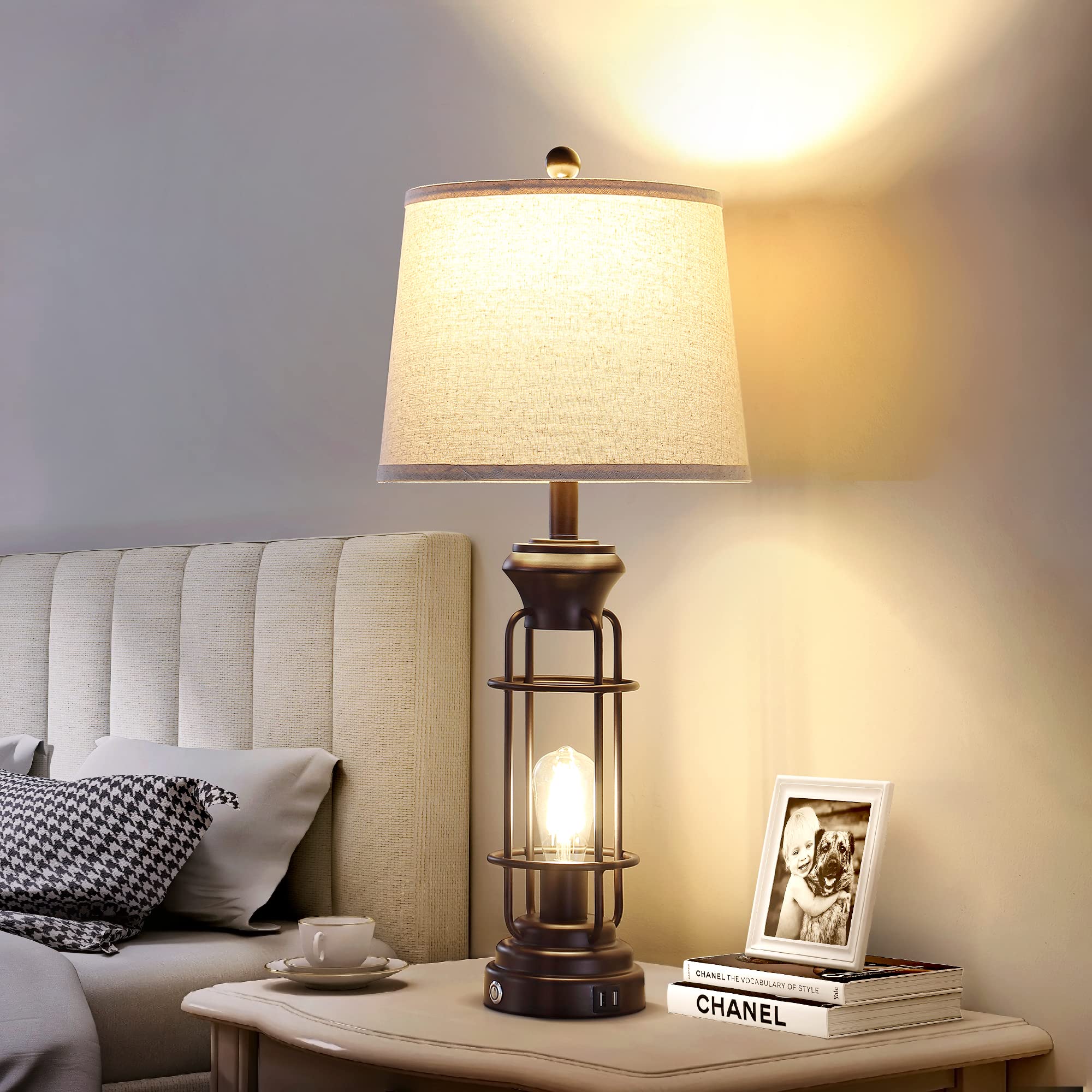 Bzzmmb 28.5'' Farmhouse Lamps For Bedrooms Set Of 2, Tall Table Lamps For Living Room With Dual Usb Charging Port, Oil Rubbed Br