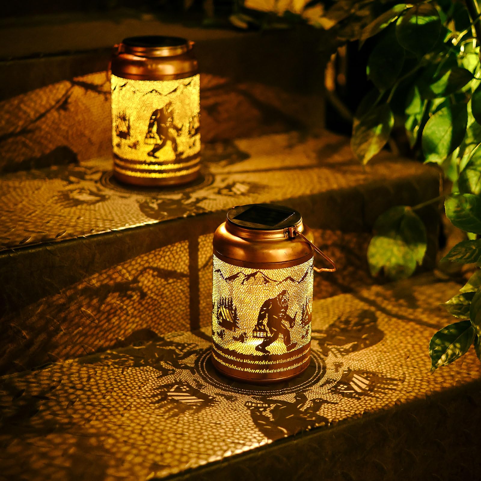 2Pack Solar Lanterns Outdoor Waterproof Hanging Bigfoot Solar Lights Big Foot Sasquatch Gifts For Women Mom Grandma Metal Decorative Led Light For Garden Decor  Yard  Patio  Lawn  Porch