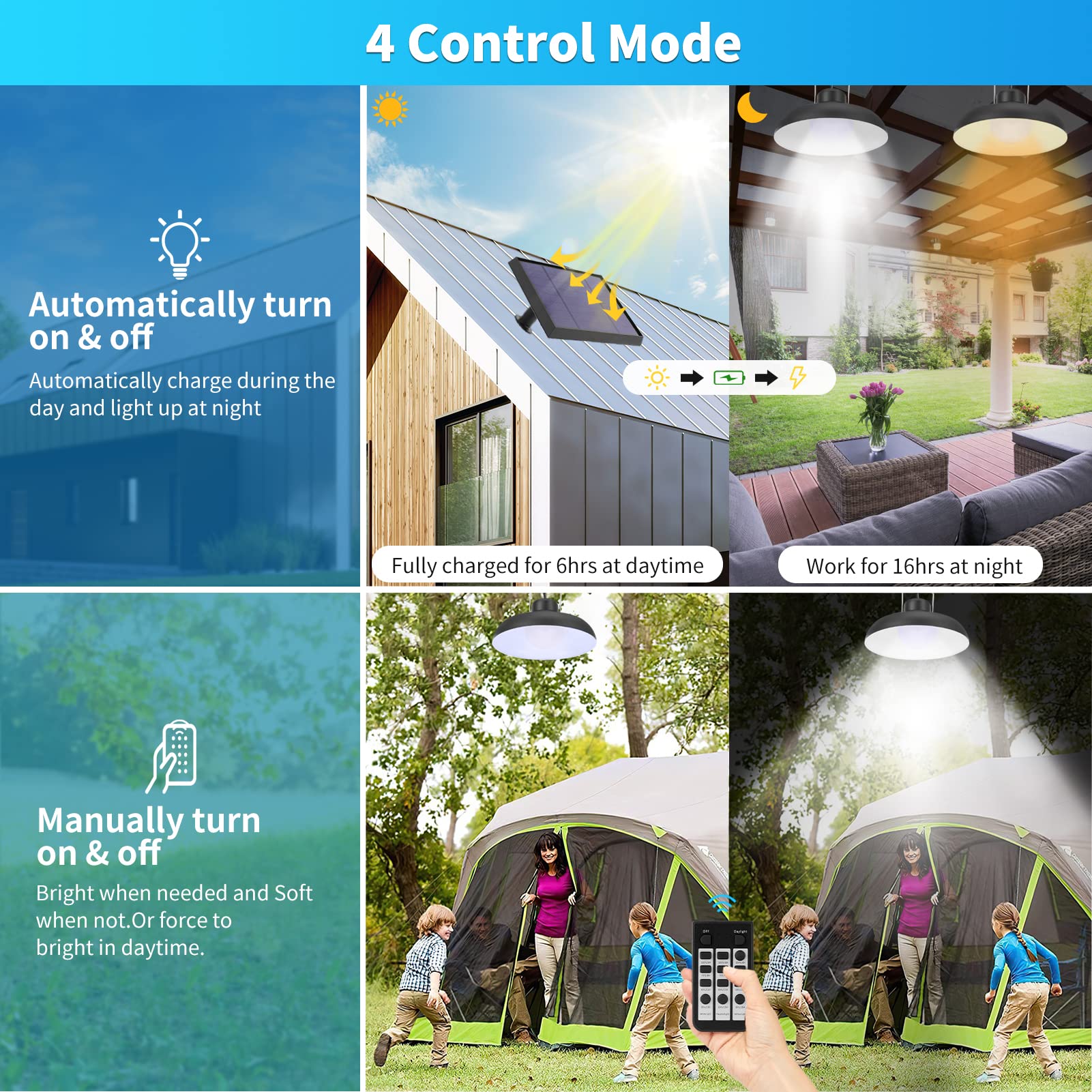 Solar Pendant Shed Light-3000K/4000K/6500K/Dimmable Lighting Solar Power Light With Remote Control,Ip65 Waterproof Timing Indoor