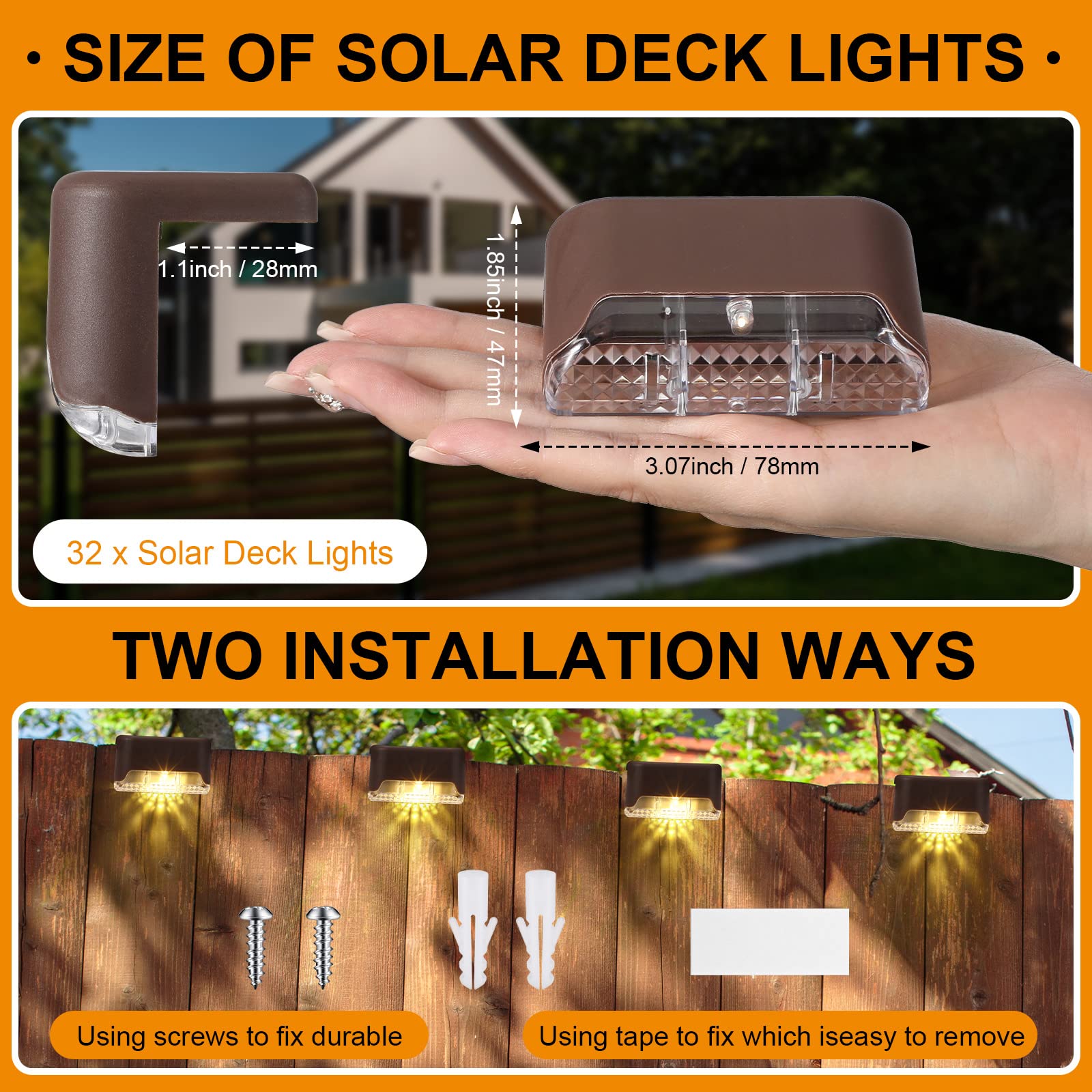 32 Pcs Solar Deck Lights Outdoor, Waterproof Led Solar Step Fence Lights For Stairs, Step, Railing, Patio, Driveway, Garden, Pat